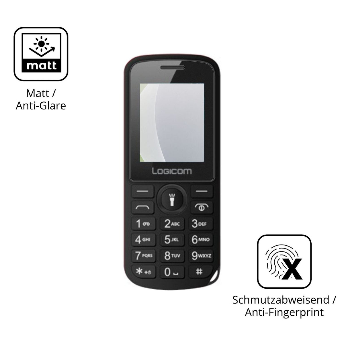 Dünne und entspiegelnde Folie passend zugeschnitten für Logicom L-195