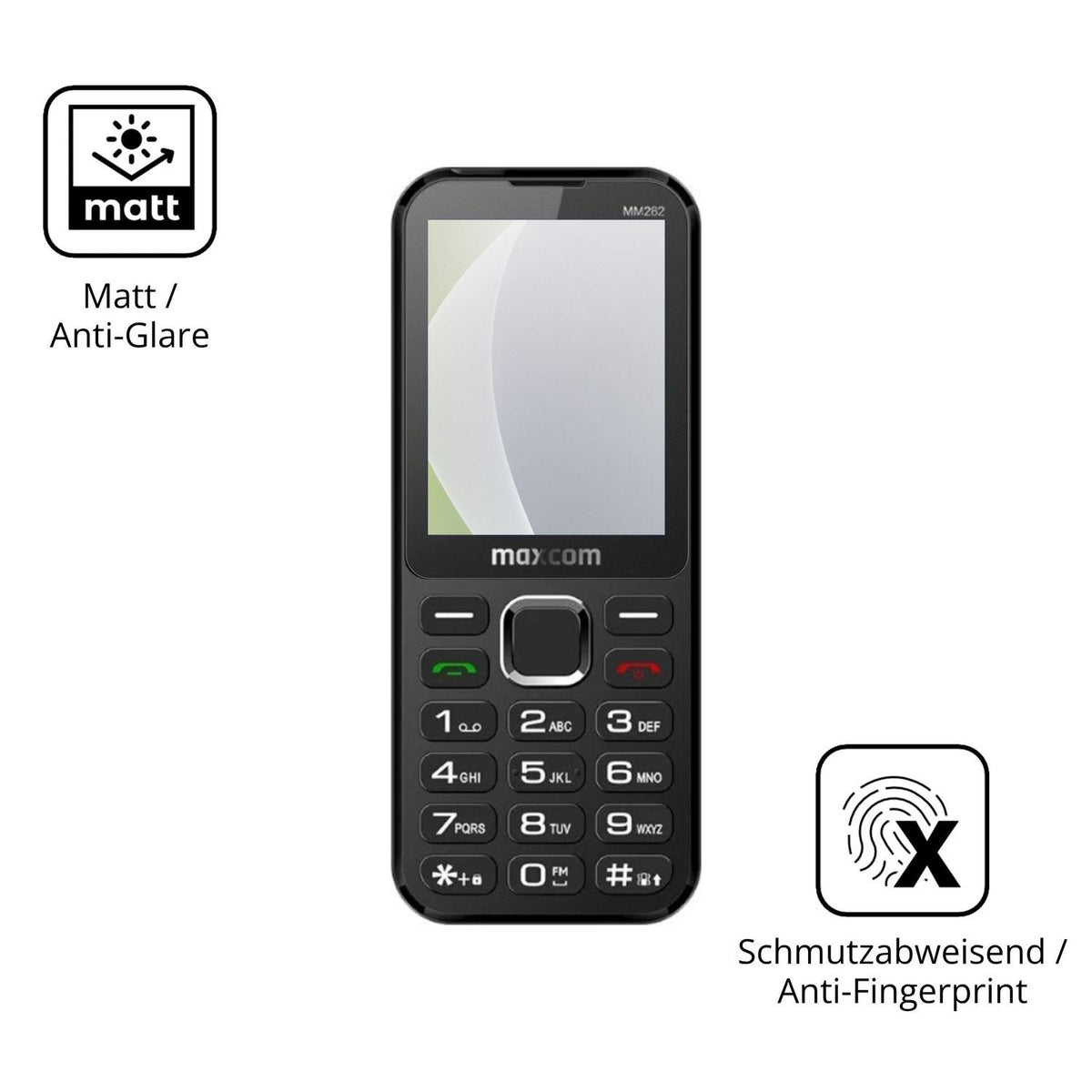 Dünne und entspiegelnde Folie passend zugeschnitten für MaxCom Classic MM282 4G