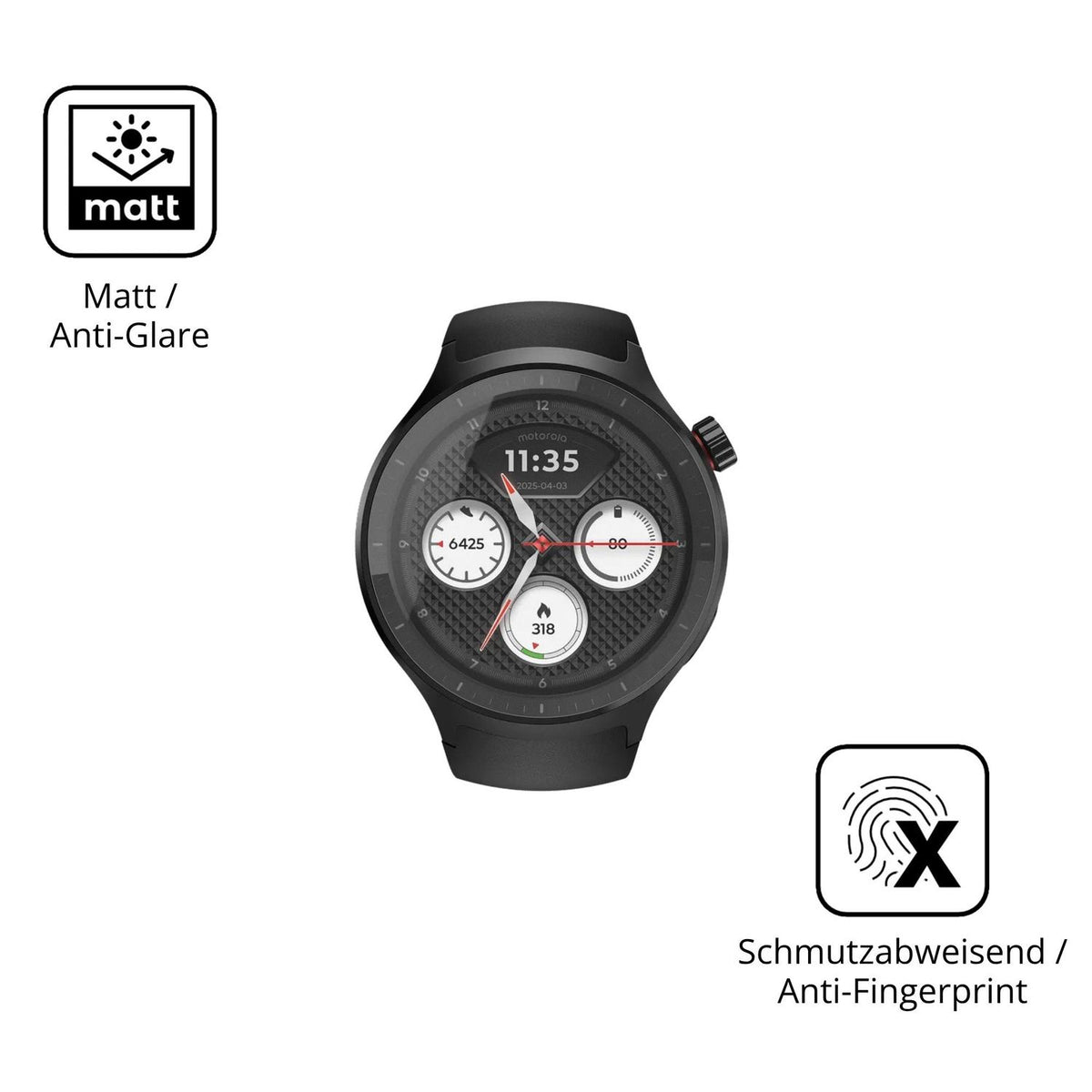 Dünne und entspiegelnde Folie passend zugeschnitten für Motorola Moto Watch 2026
