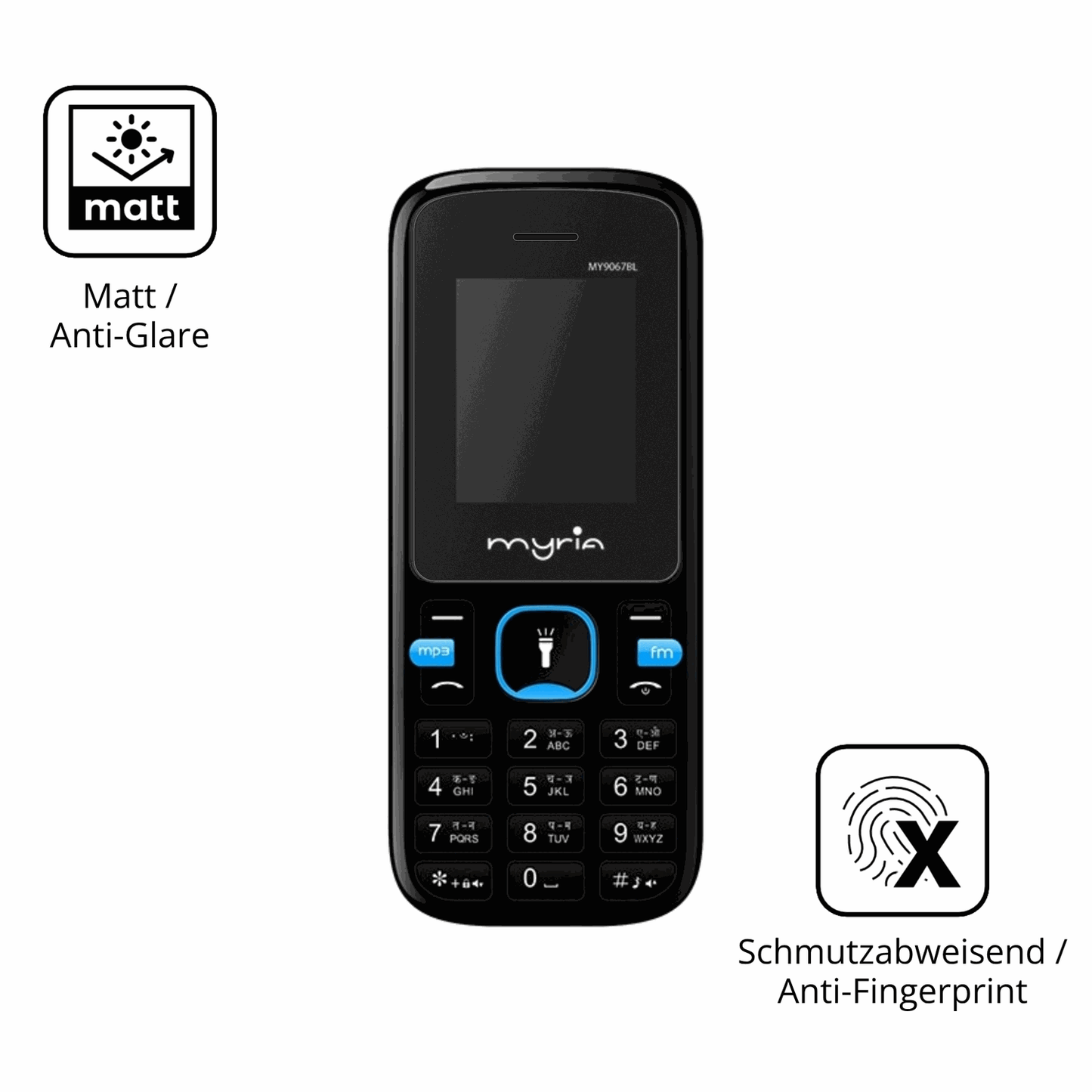 Dünne und entspiegelnde Folie passend zugeschnitten für Myria Endless Power U1