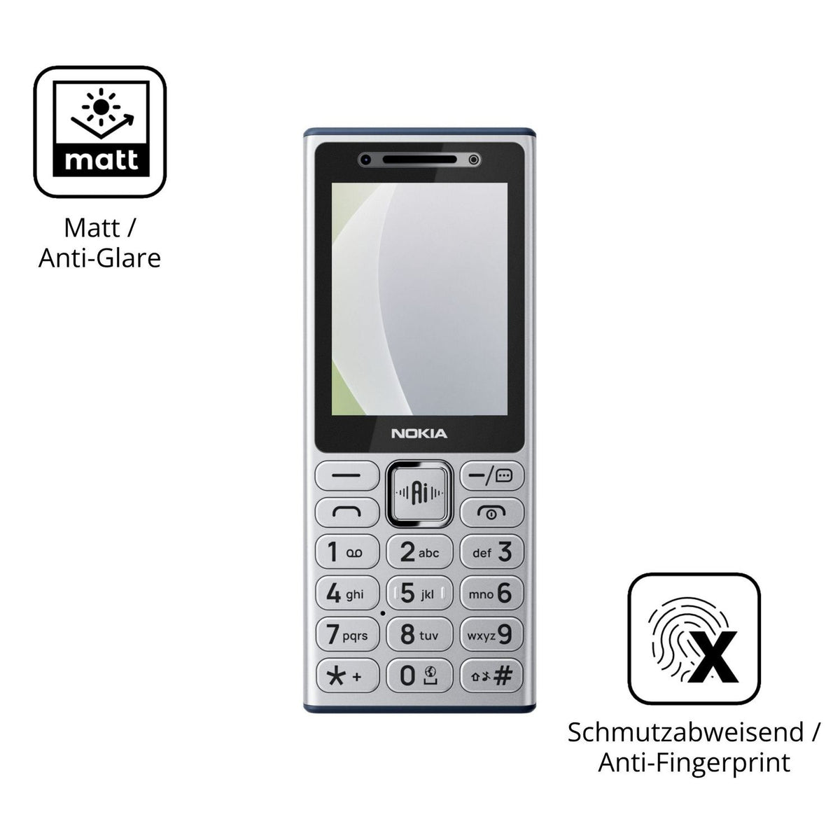Dünne und entspiegelnde Folie passend zugeschnitten für Nokia 210 4G