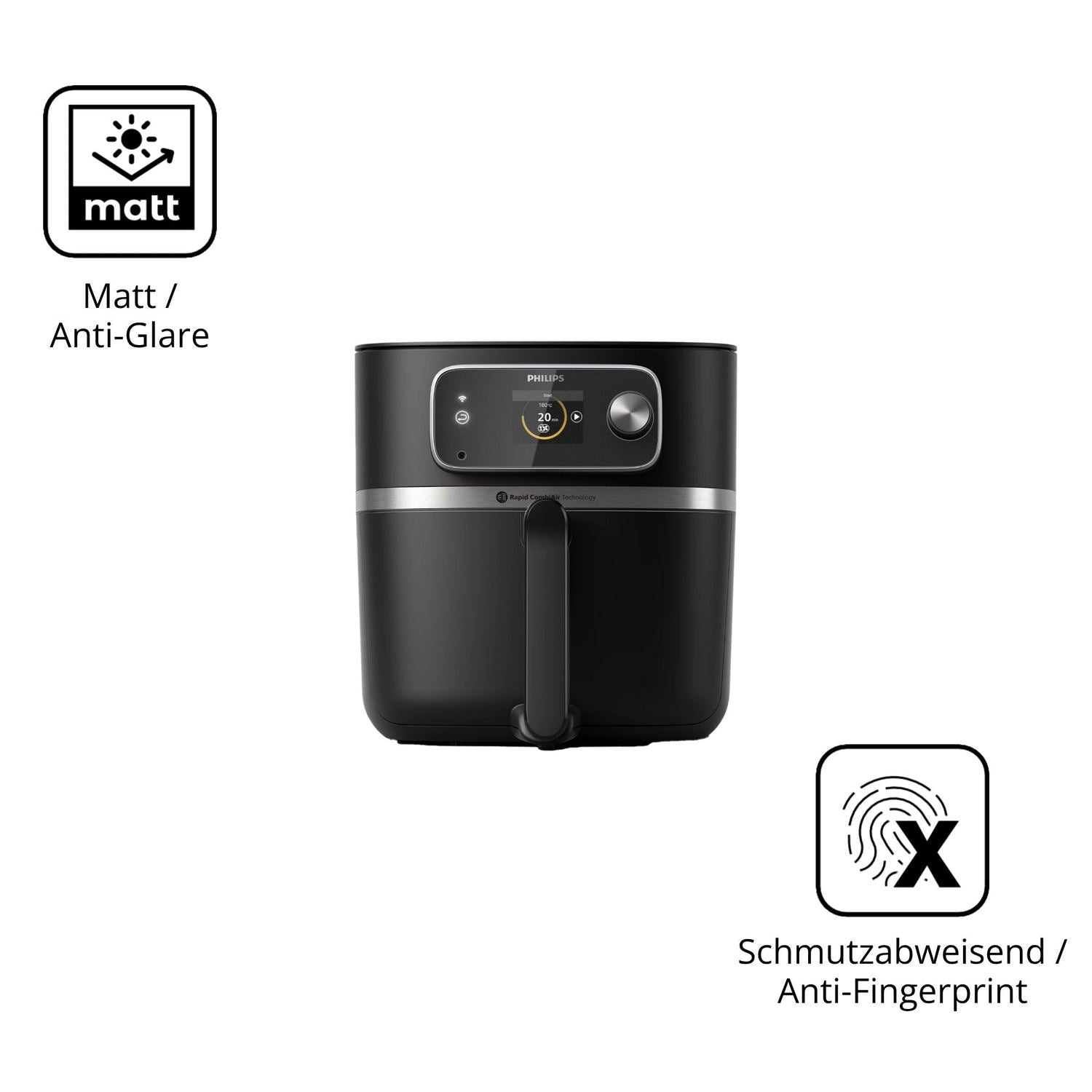 Dünne und entspiegelnde Folie passend zugeschnitten für Philips Airfryer HD9880/90