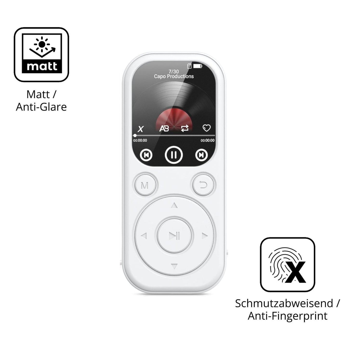 Dünne und entspiegelnde Folie passend zugeschnitten für RWSRW MP301-BS MP3-Player