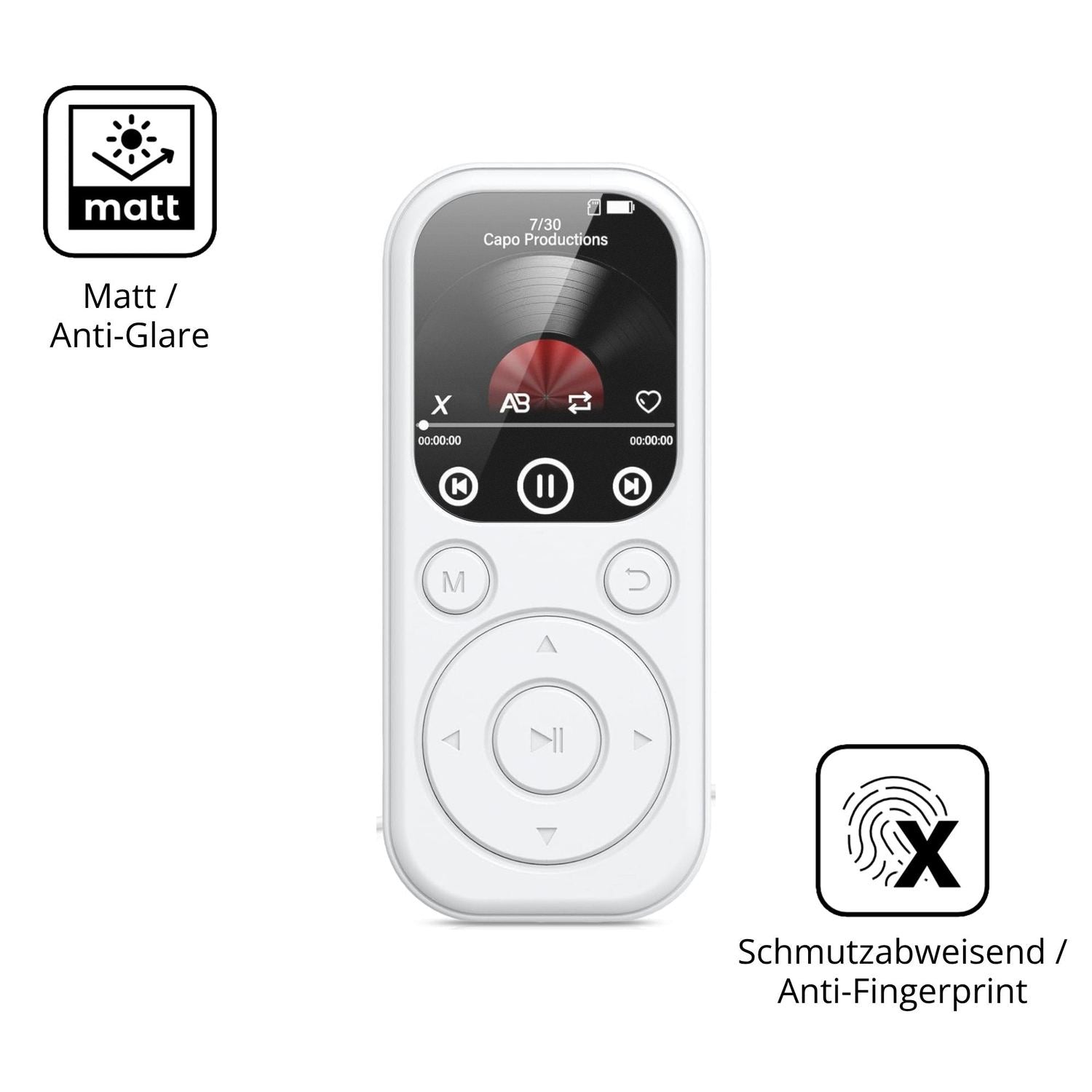 Dünne und entspiegelnde Folie passend zugeschnitten für RWSRW MP301-BS MP3-Player