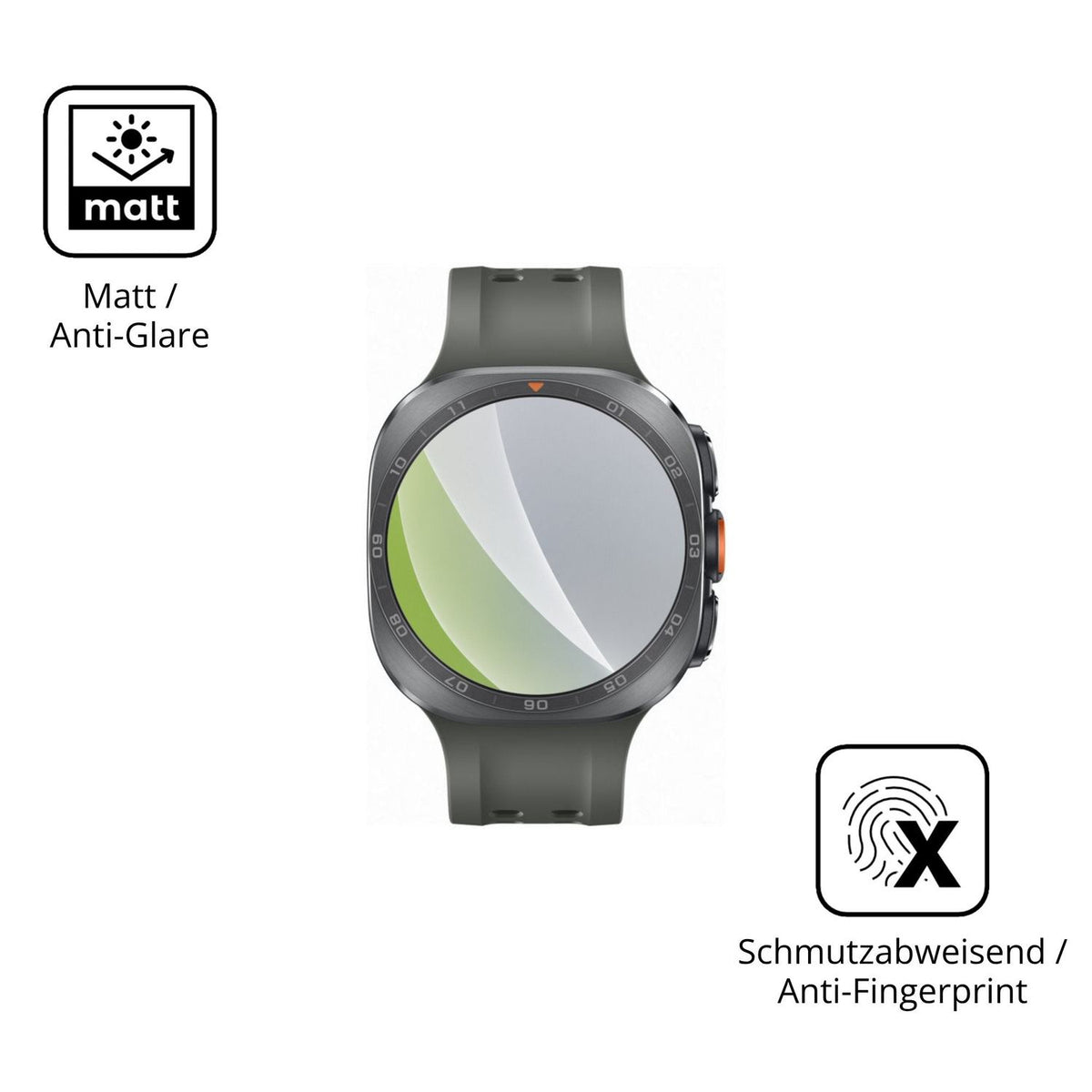 Dünne und entspiegelnde Folie passend zugeschnitten für Samsung Galaxy Watch Ultra 2