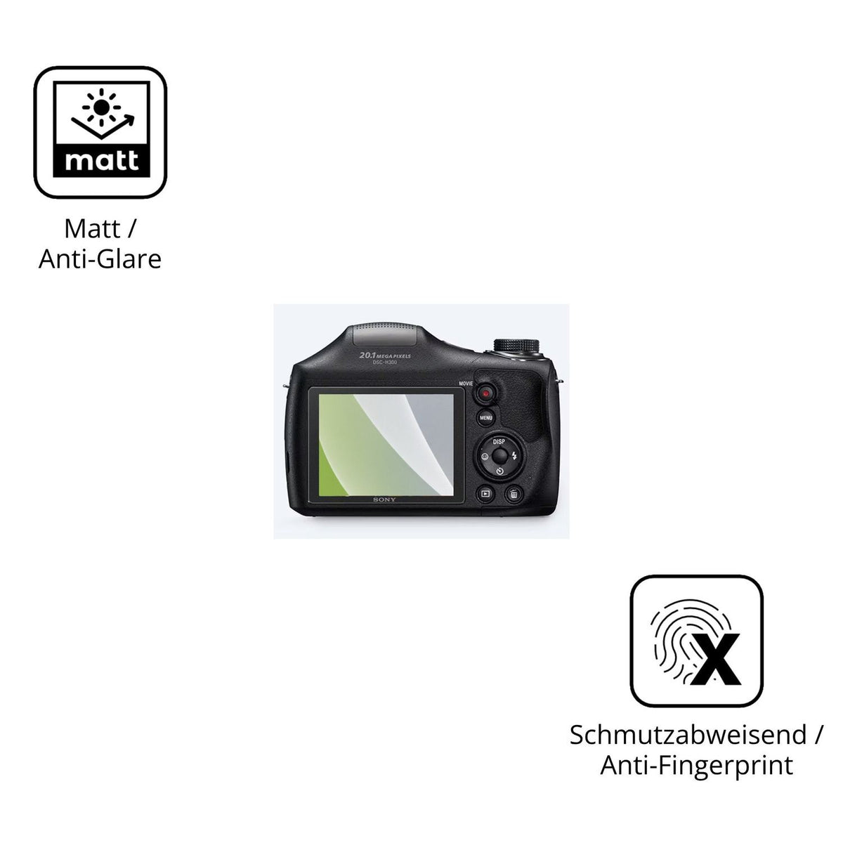 Dünne und entspiegelnde Folie passend zugeschnitten für Sony DSC-H300