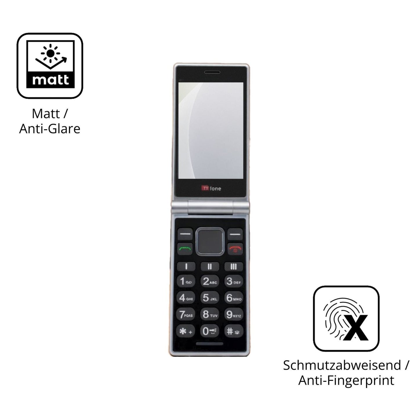 Dünne und entspiegelnde Folie passend zugeschnitten für TTfone TT990 4G