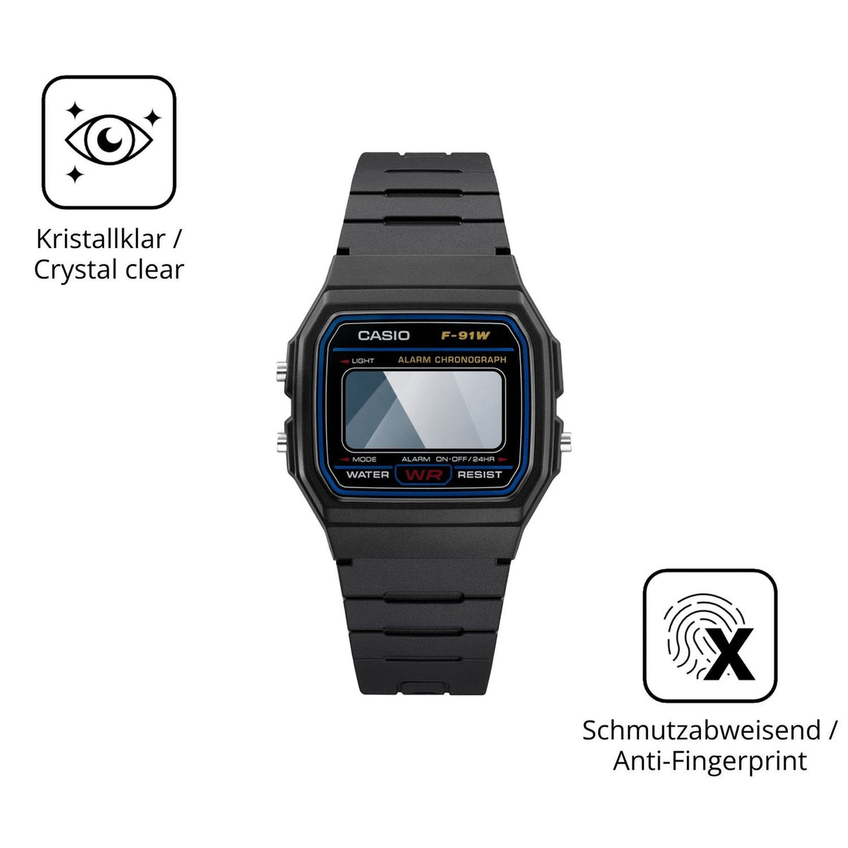 Flexible TPU-Folie passend zugeschnitten für Casio F-91WF-1A, vollständige Abdeckung