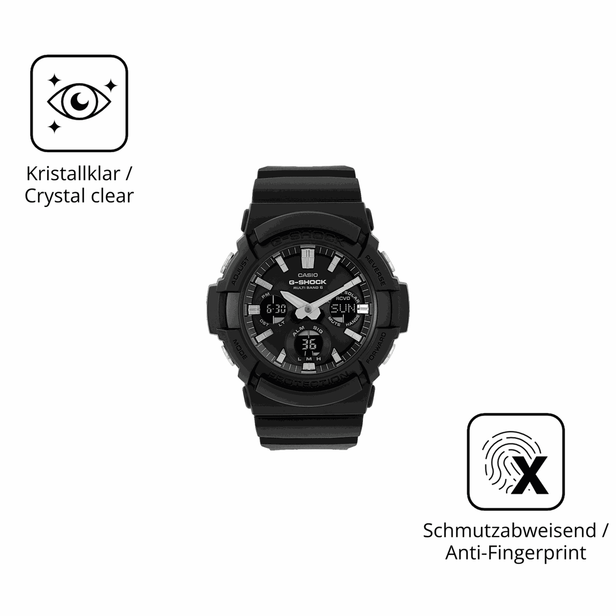Flexible TPU-Folie passend zugeschnitten f�r Casio G-Shock GAW-100, vollst�ndige Abdeckung