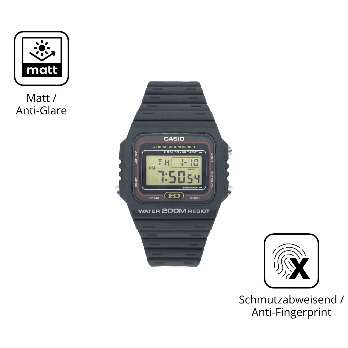 9H Hartbeschichtete, flexible Folie passend zugeschnitten für Casio DW-260