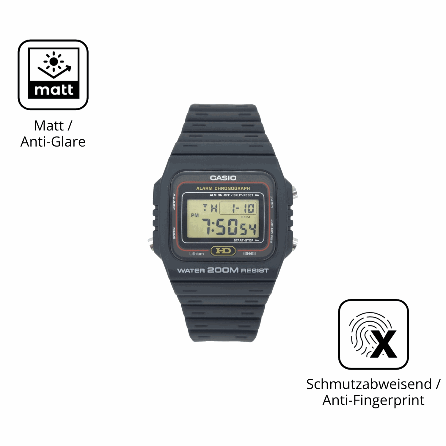 9H Hartbeschichtete, flexible Folie passend zugeschnitten für Casio DW-260