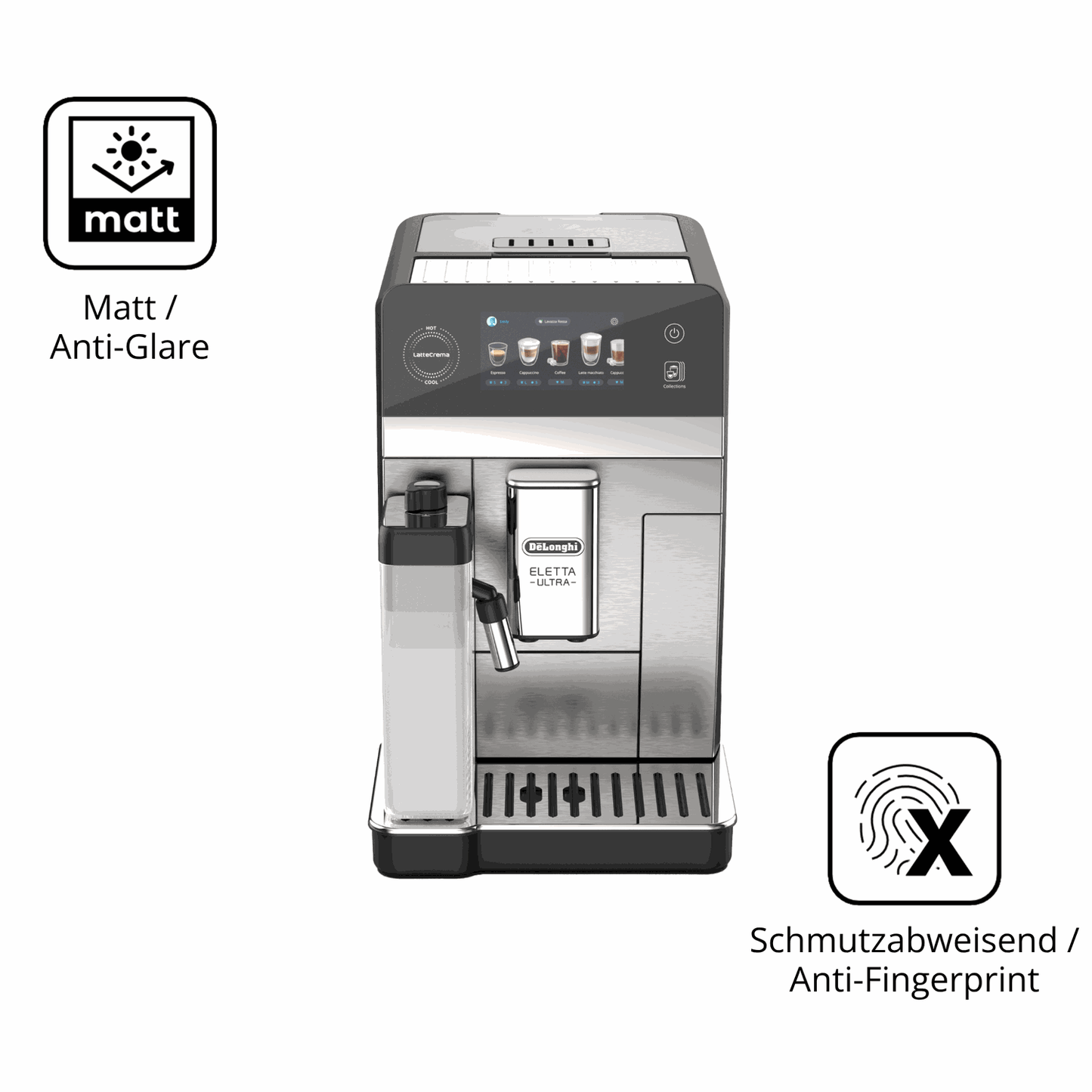 9H Hartbeschichtete, flexible Folie passend zugeschnitten für DeLonghi Eletta Ultra 2026