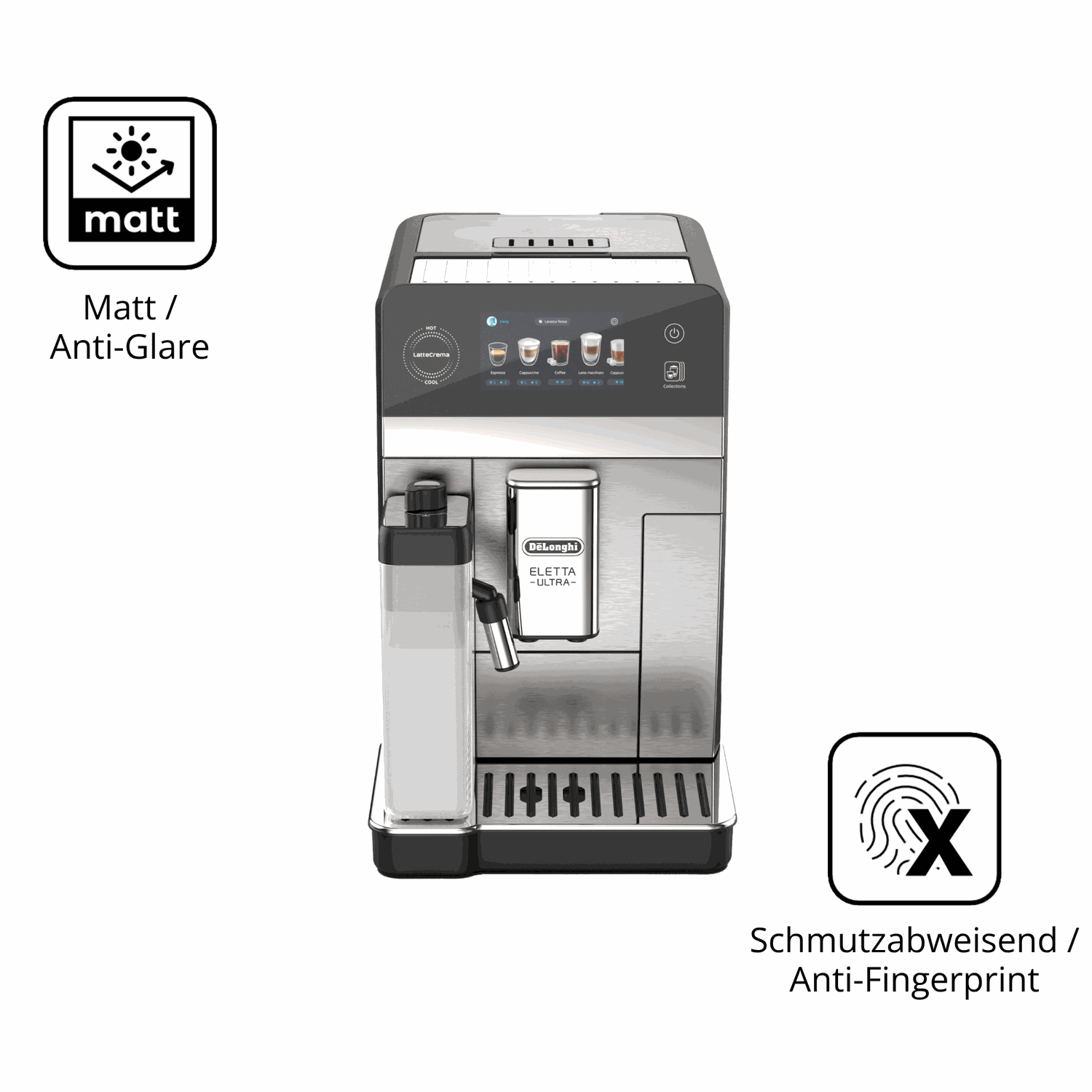 9H Hartbeschichtete, flexible Folie passend zugeschnitten für DeLonghi Eletta Ultra 2026