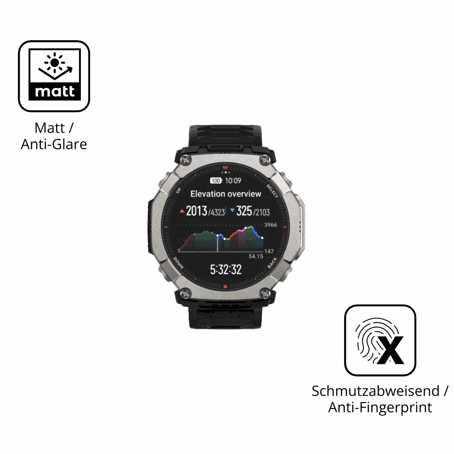 9H Hartbeschichtete, flexible Folie passend zugeschnitten für Huami Amazfit T-Rex Ultra 2