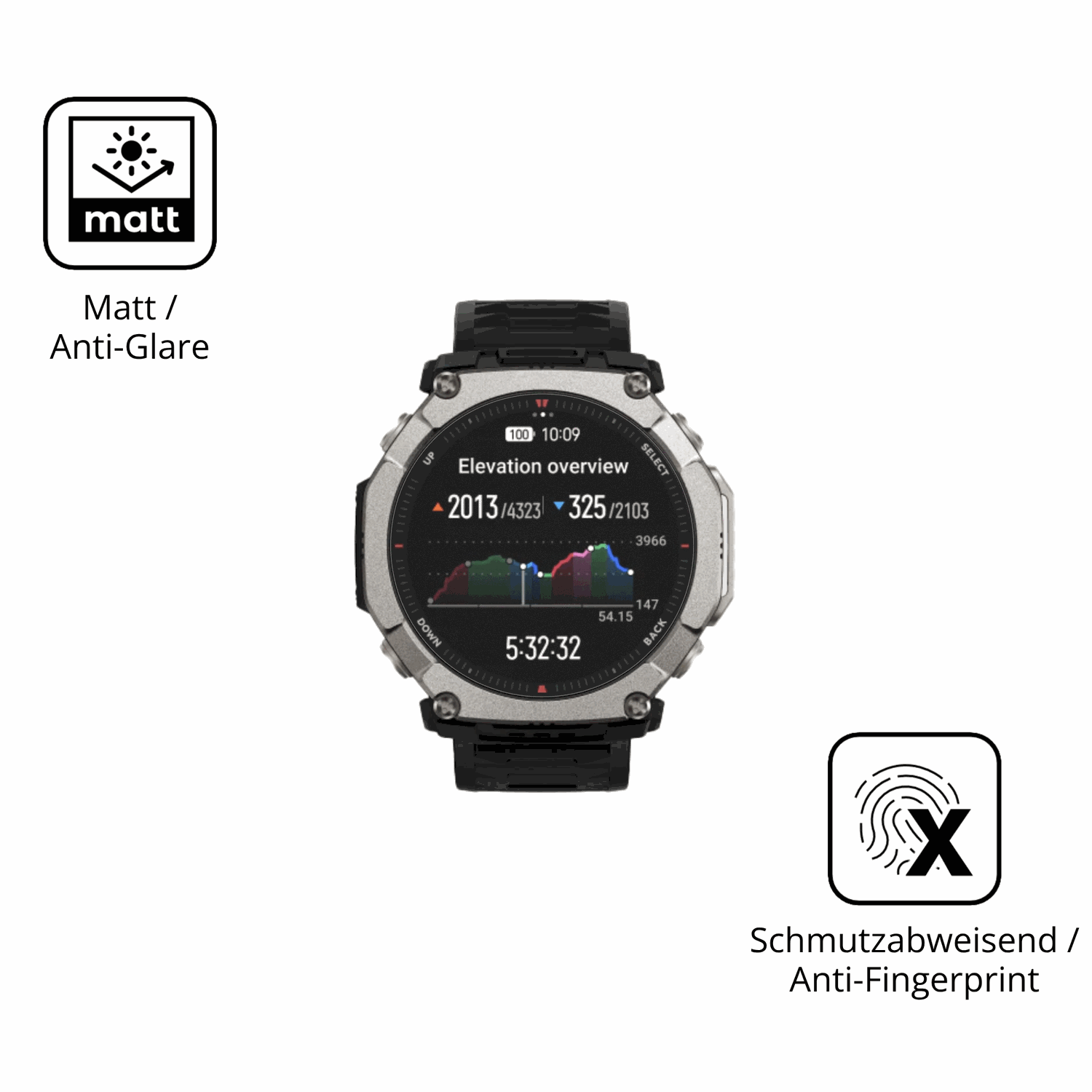 9H Hartbeschichtete, flexible Folie passend zugeschnitten für Huami Amazfit T-Rex Ultra 2