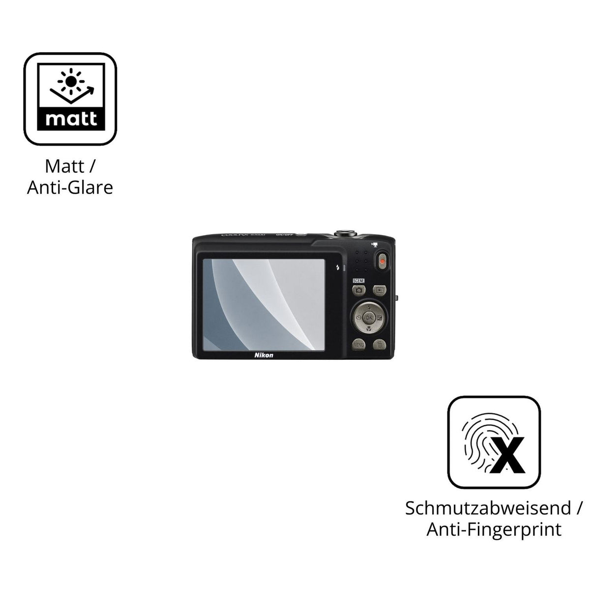 9H Hartbeschichtete, flexible Folie passend zugeschnitten für Nikon Coolpix S3100