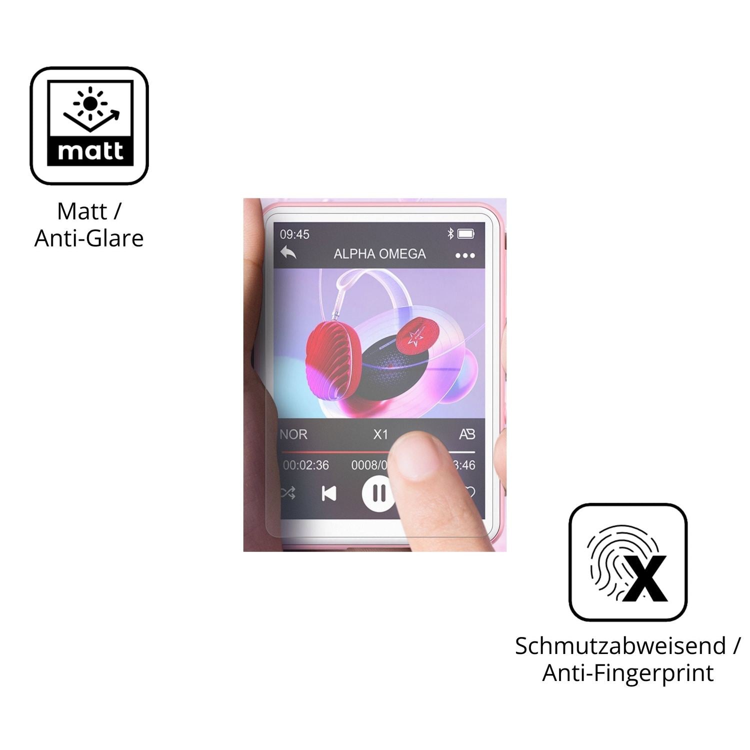 9H Hartbeschichtete, flexible Folie passend zugeschnitten für Oilsky M1 MP3-Player
