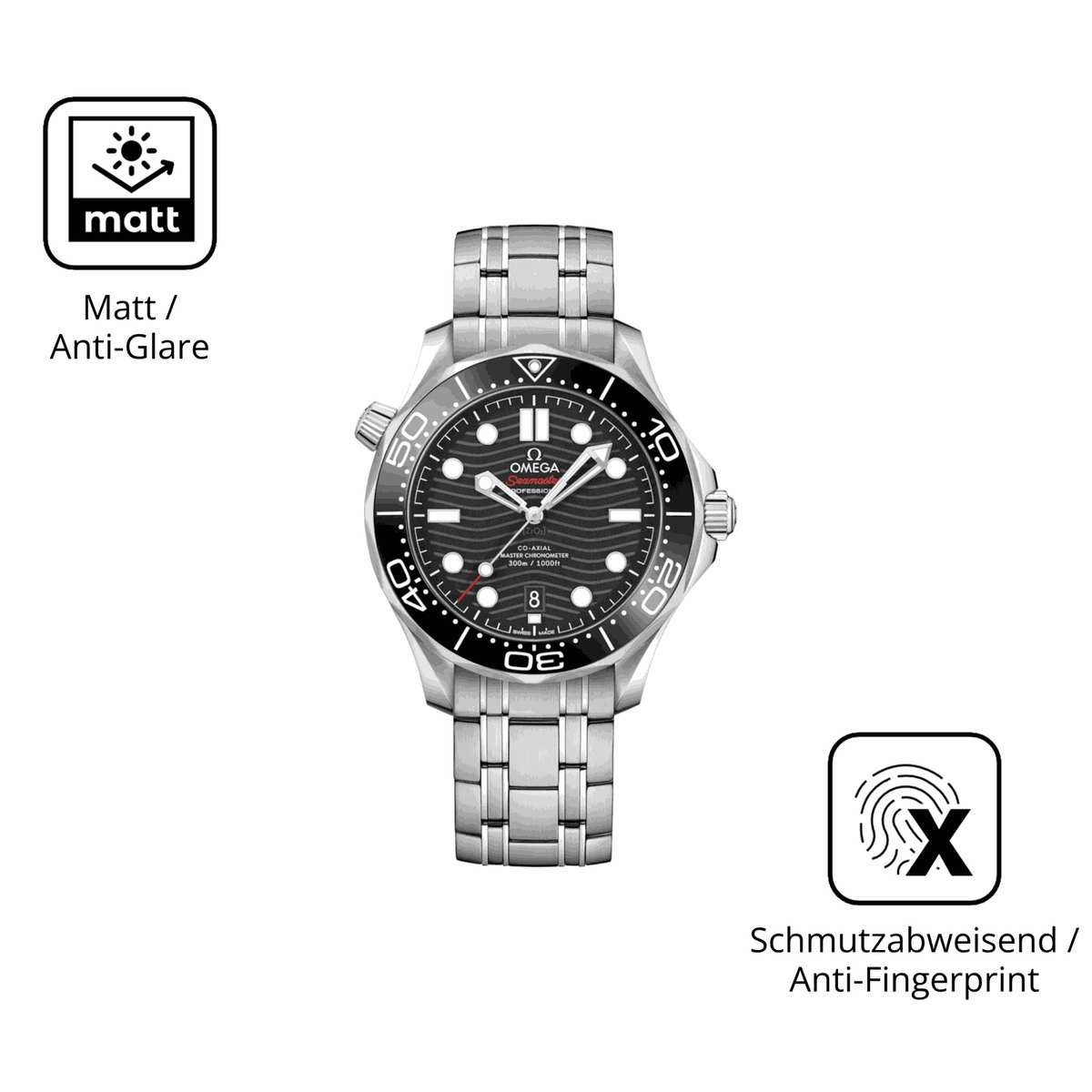 9H Hartbeschichtete, flexible Folie passend zugeschnitten f�r Omega Seamaster Diver 300M 42 mm