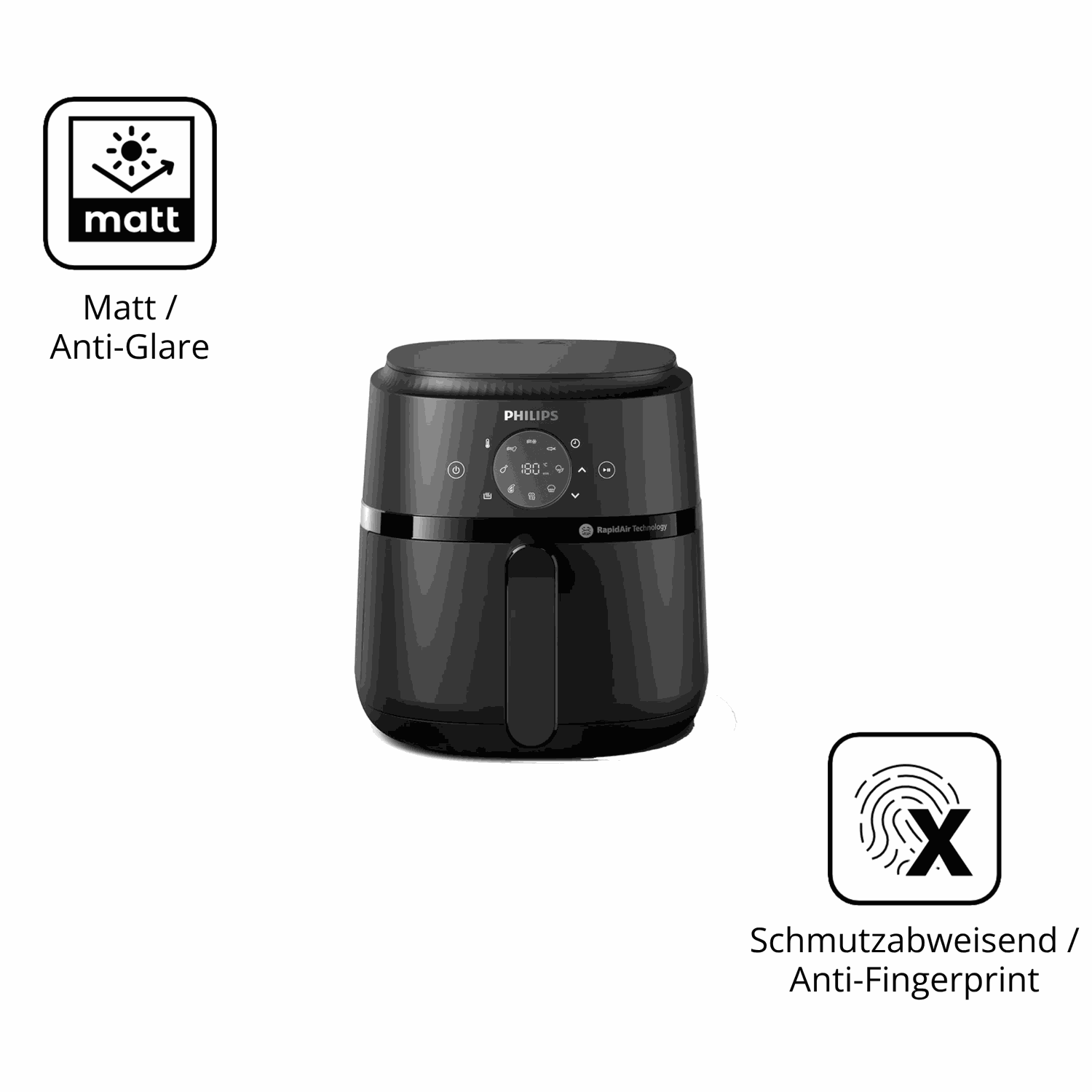 9H Hartbeschichtete, flexible Folie passend zugeschnitten für Philips Airfryer 2000 Gen 2 4.2L