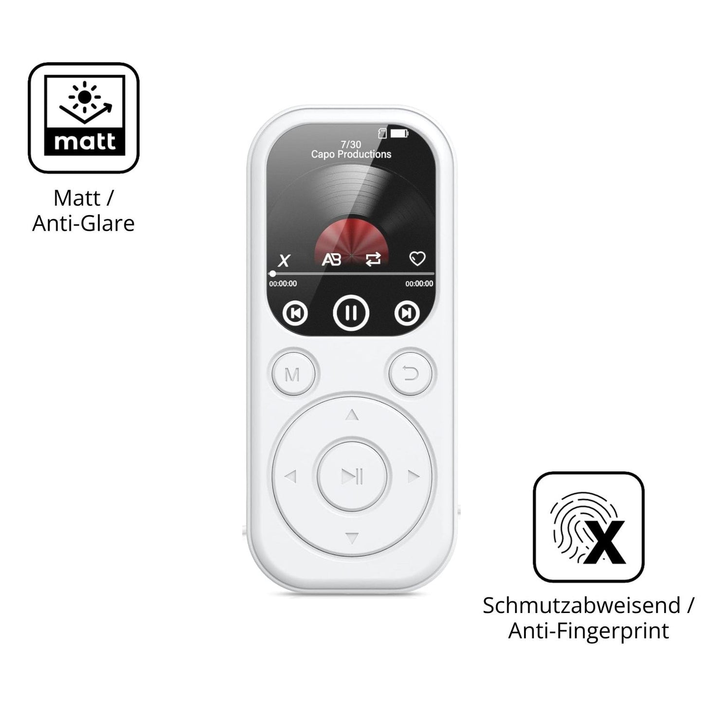 9H Hartbeschichtete, flexible Folie passend zugeschnitten für RWSRW MP301-BS MP3-Player