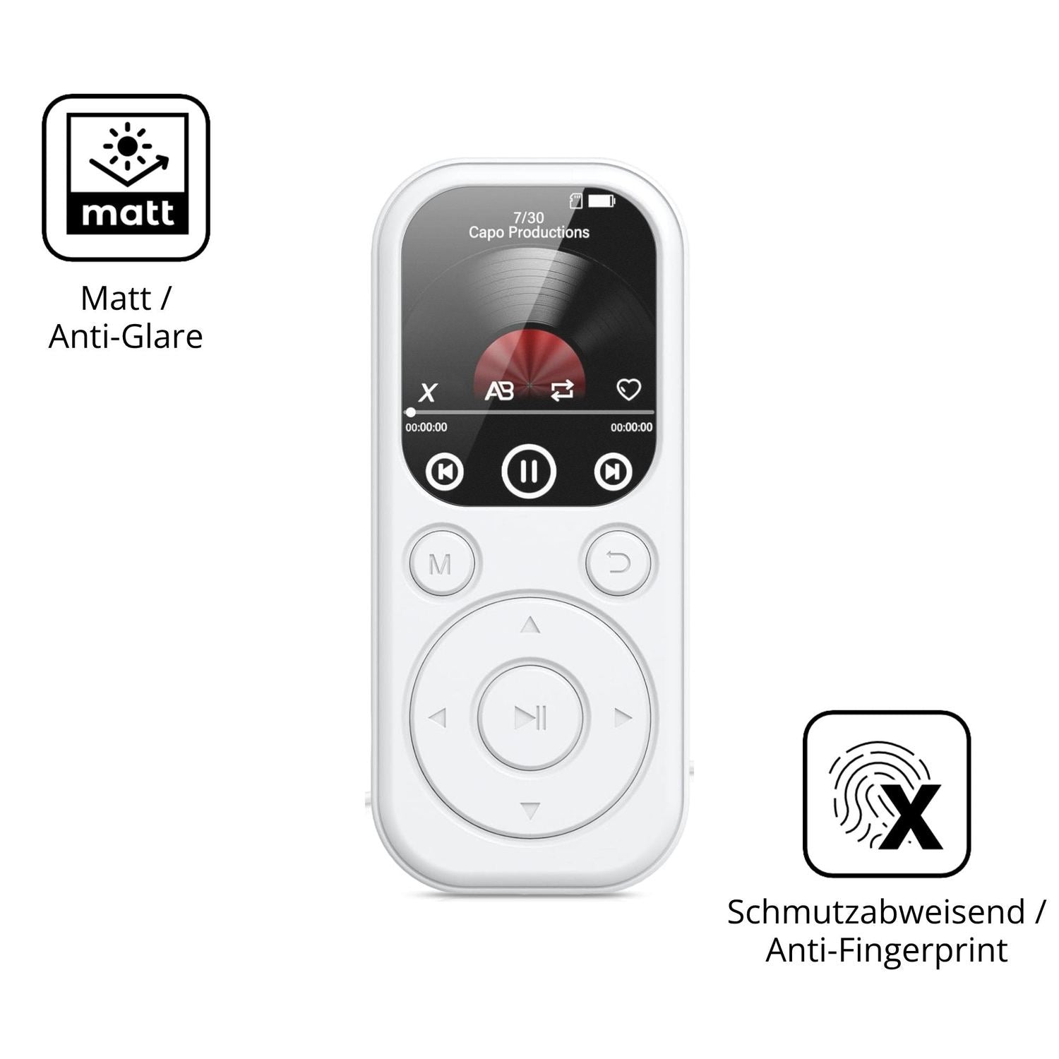 9H Hartbeschichtete, flexible Folie passend zugeschnitten für RWSRW MP301-BS MP3-Player