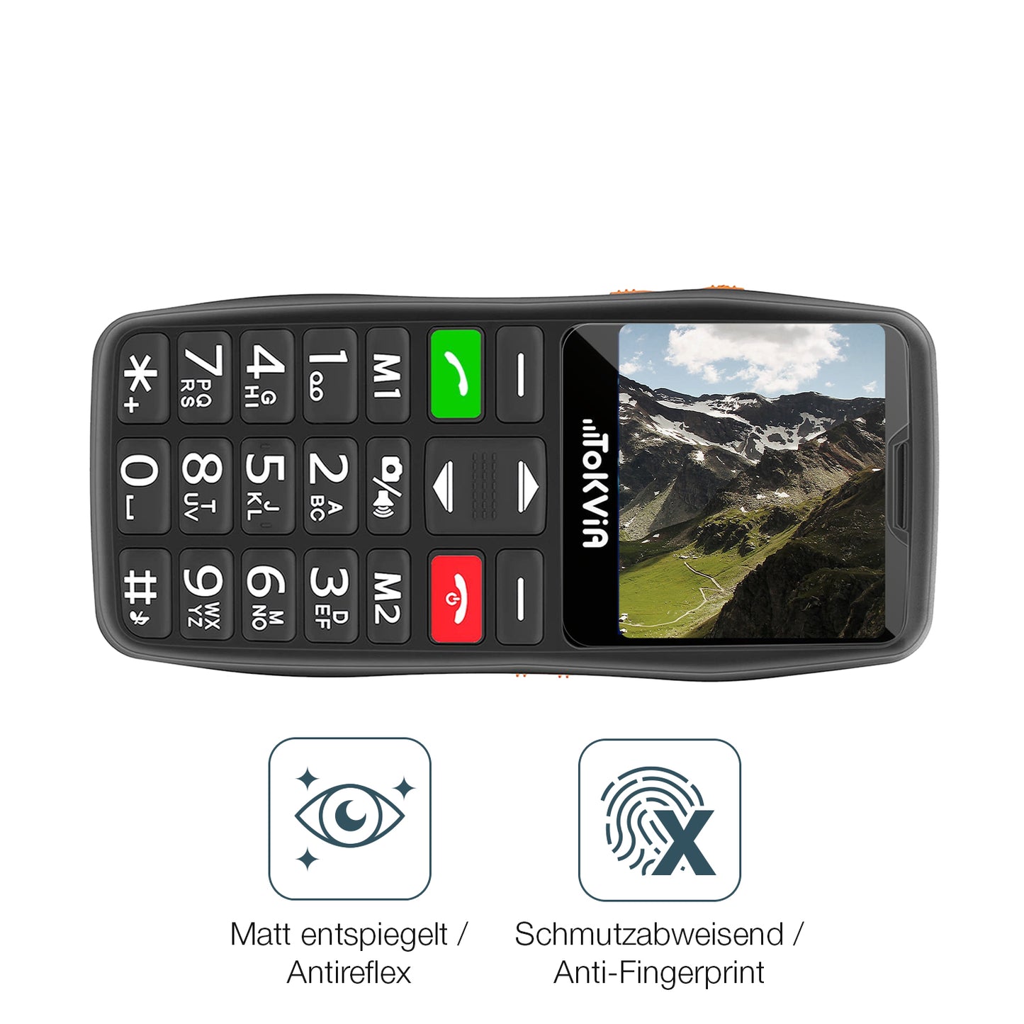 9H Hartbeschichtete, flexible Folie passend zugeschnitten für Tokvia Seniorenhandy