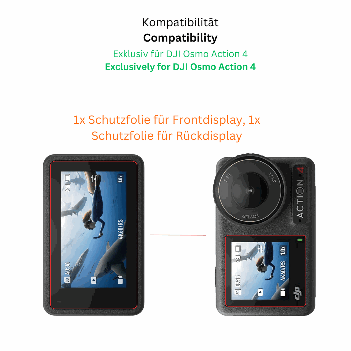 2x 9H Schutzfolie für DJI Osmo Action 4 Panzerfolie (1x Vorderseite + 1x Rückseite)