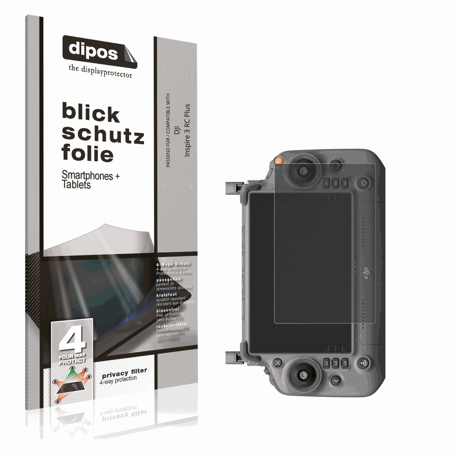 Blickschutzfolie von dipos passend für DJI Inspire 3 RC Plus, präziser Zuschnitt und blasenfrei montiert