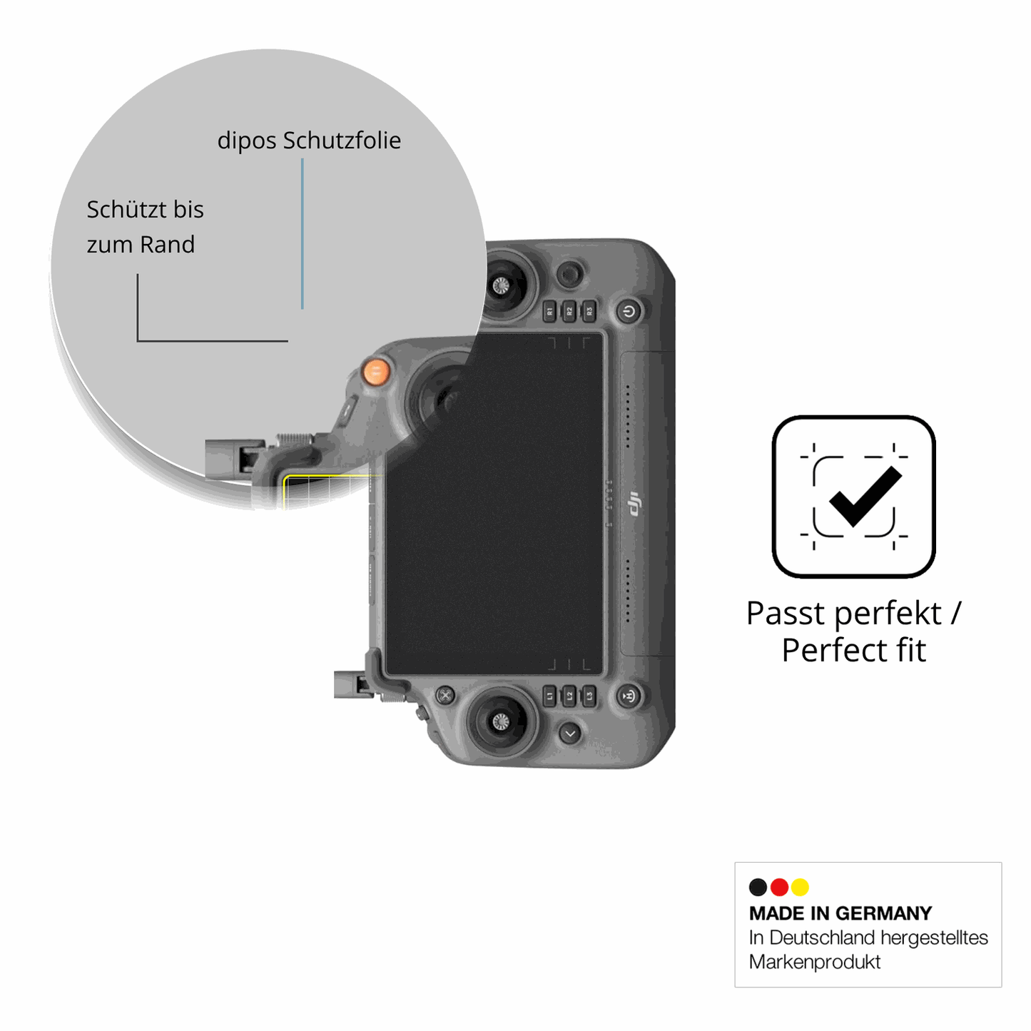Schutz gegen Kratzer auf dem DJI Inspire 3 RC Plus Glas durch Schlüssel oder Ähnliches