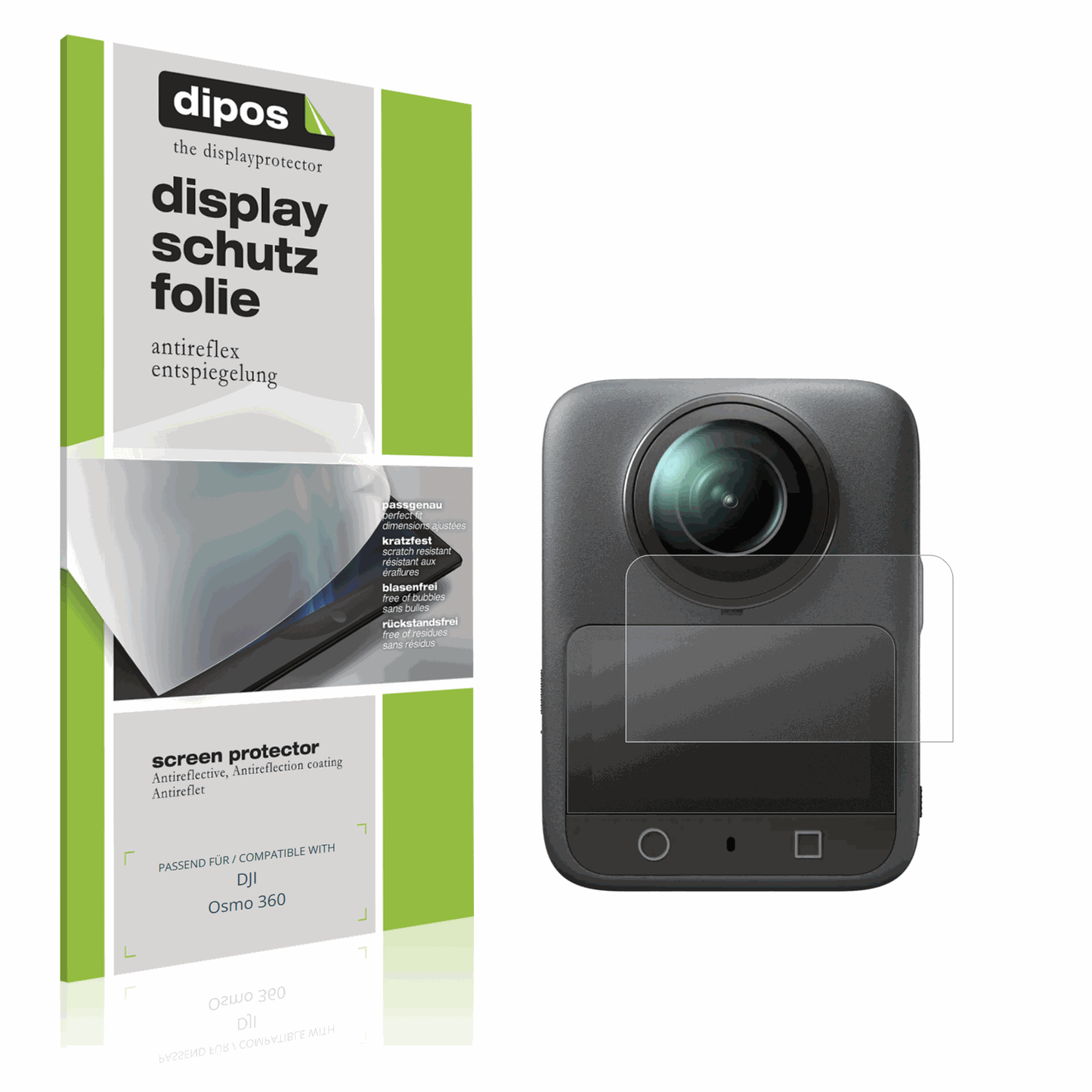 Matte Displayschutzfolie von dipos passend für DJI Osmo 360, präziser Zuschnitt und blasenfrei montiert
