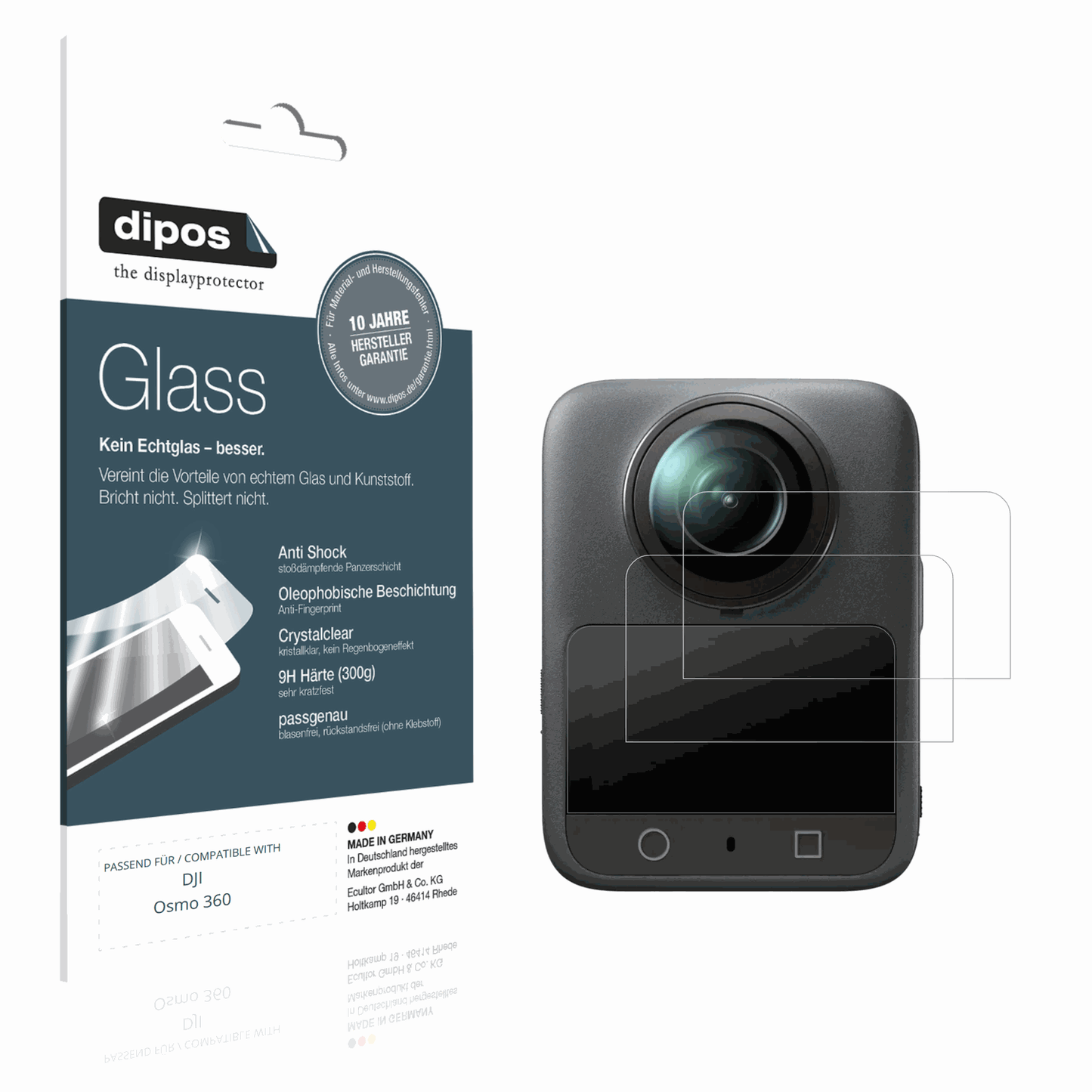 Klare Displayschutzfolie von dipos passend für DJI Osmo 360, 9H kratzfest und blasenfrei montiert