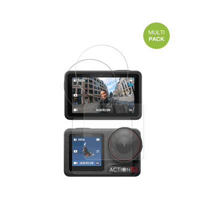 DJIOsmo Action 5 Pro mit aufgebrachter dipos Displayschutzfolie, die lästige Fingerabdrücke minimiert