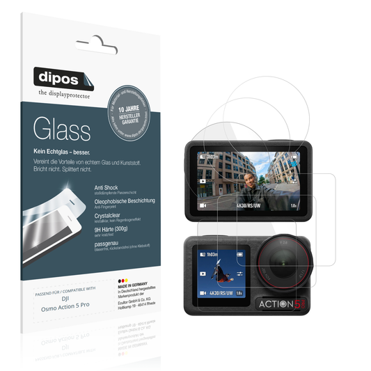 Klare Displayschutzfolie von dipos passend für DJI Osmo Action 5 Pro, 9H kratzfest und blasenfrei montiert