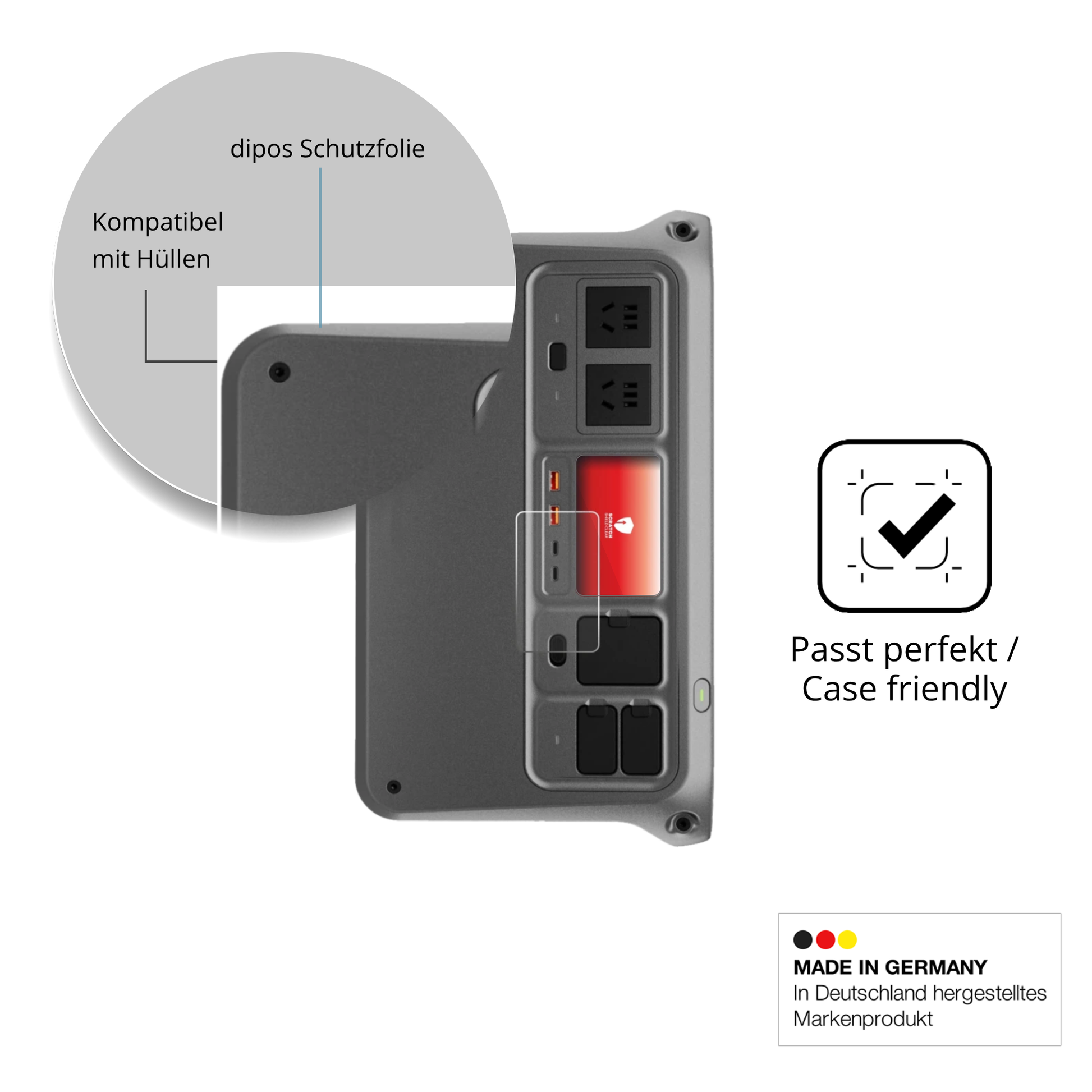 Schutzfolie mit optimaler Passform, zur Verwendung mit Hüllen geeignet