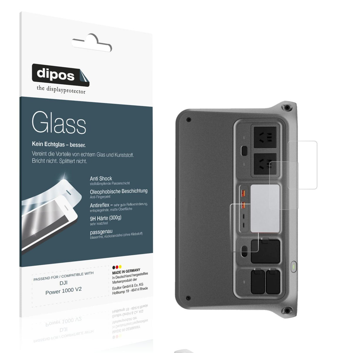 Matte Displayschutzfolie von dipos passend für DJI Power 1000 V2, 9H kratzfest und blasenfrei montiert