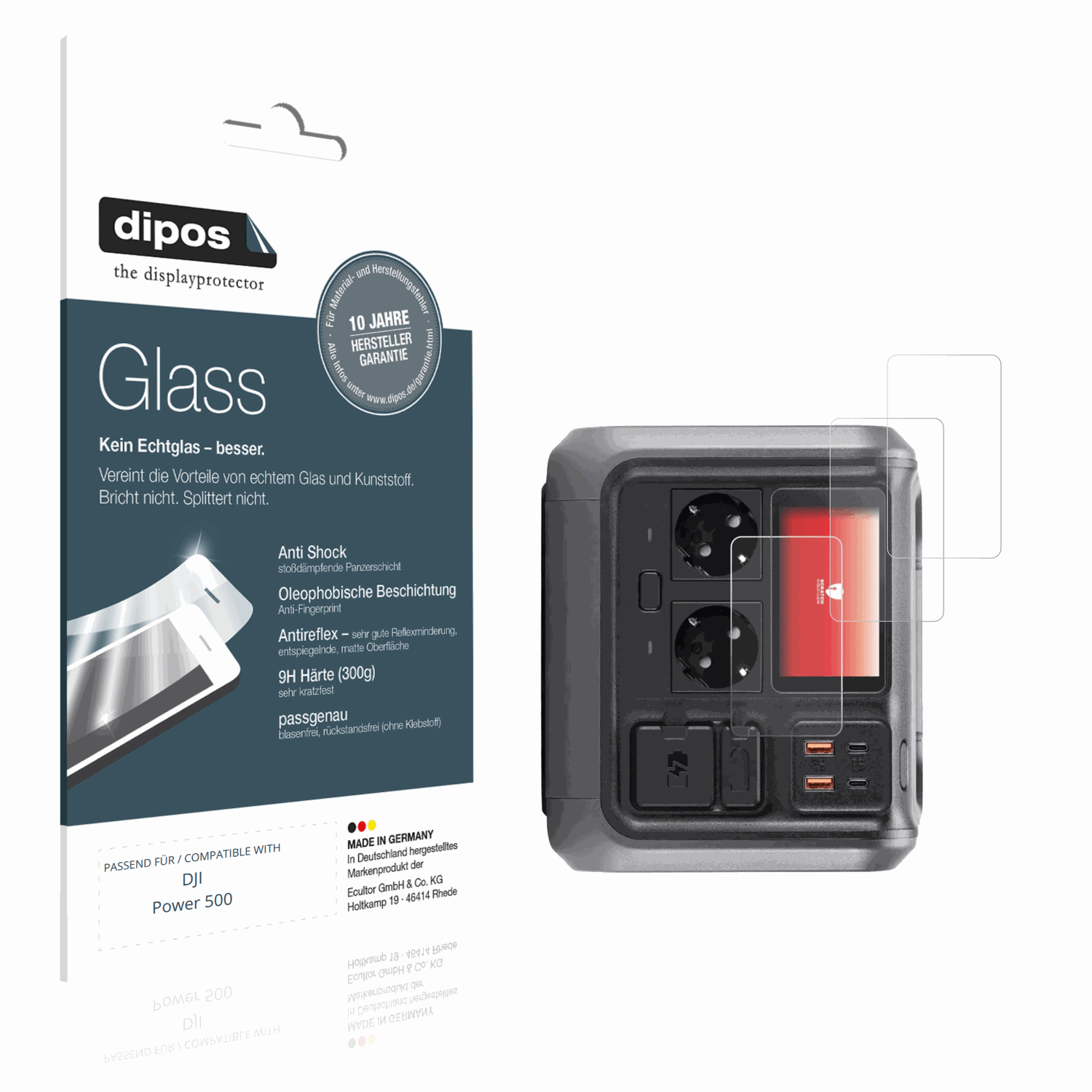 Matte Displayschutzfolie von dipos passend für DJI Power 500, 9H kratzfest und blasenfrei montiert