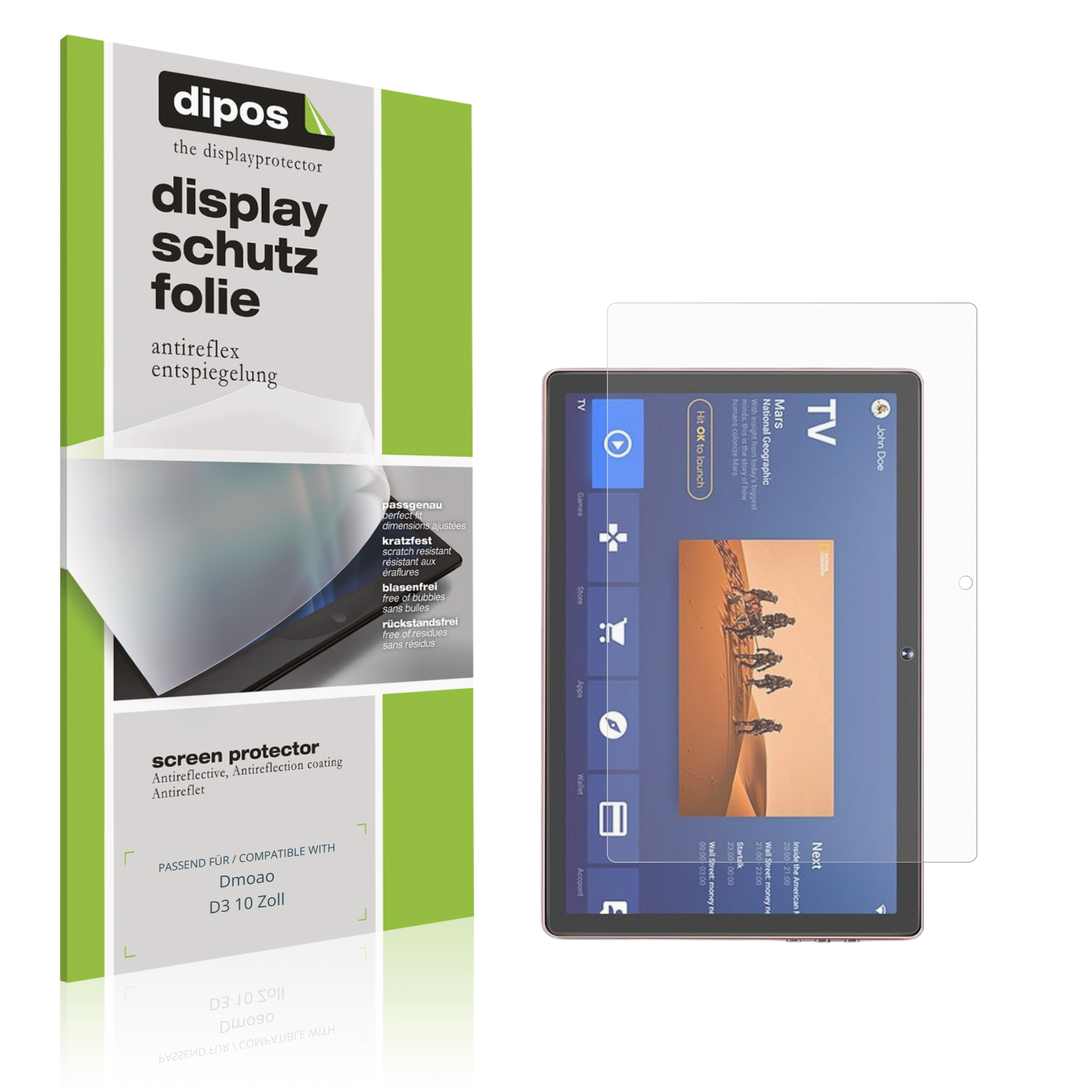 Matte Displayschutzfolie von dipos passend für Dmoao D3 10 Zoll, präziser Zuschnitt und blasenfrei montiert