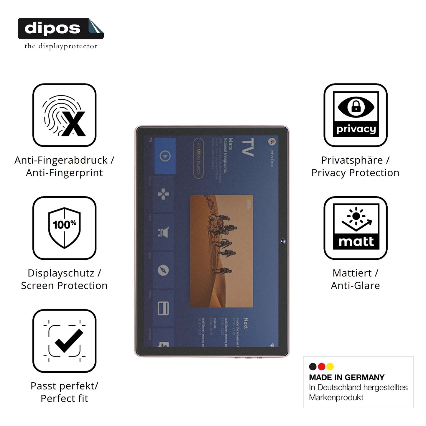 Privatsphäre-Schutz durch Sichtschutz-Folie passend zugeschnitten für Dmoao D3 10 Zoll