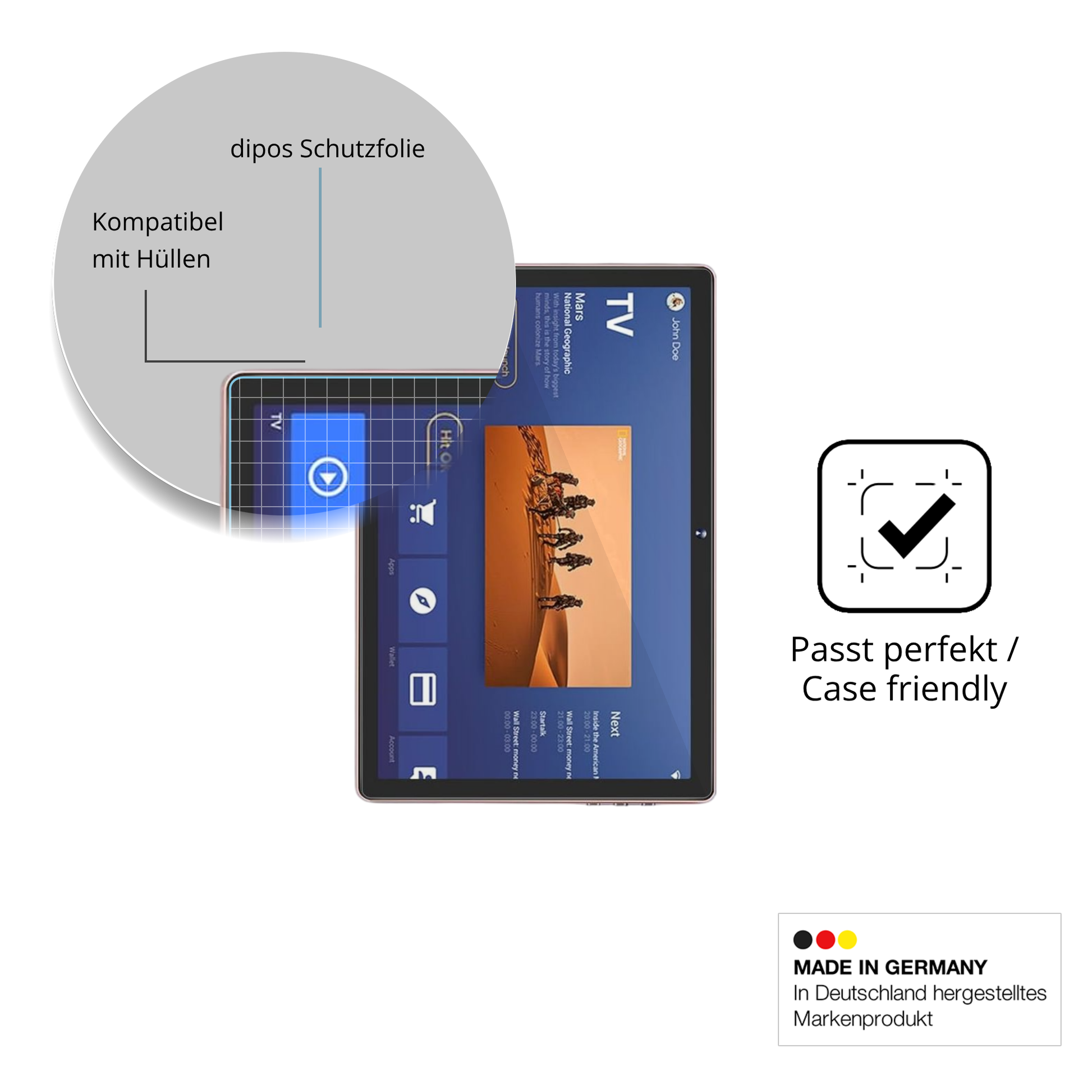 Schutzfolie mit optimaler Passform, zur Verwendung mit Hüllen geeignet
