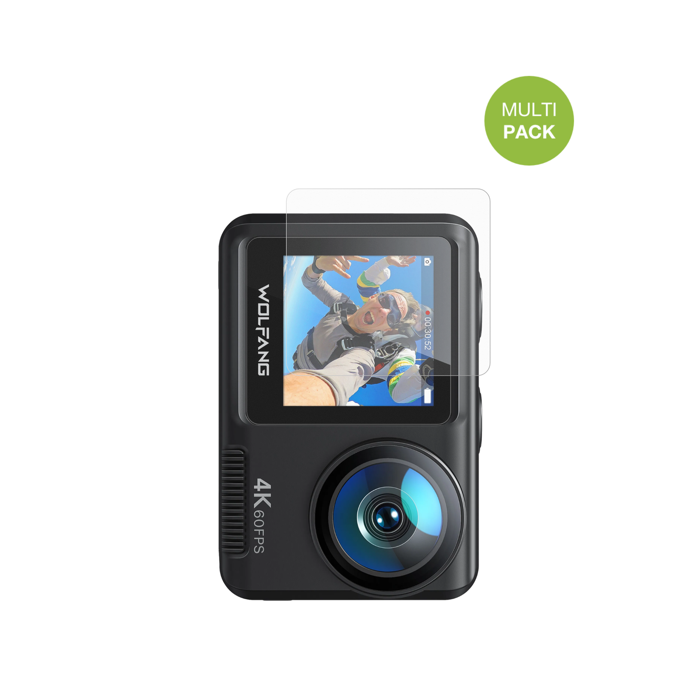 DoeDoefong4K Action Cam mit aufgebrachter dipos Displayschutzfolie, die lästige Fingerabdrücke minimiert