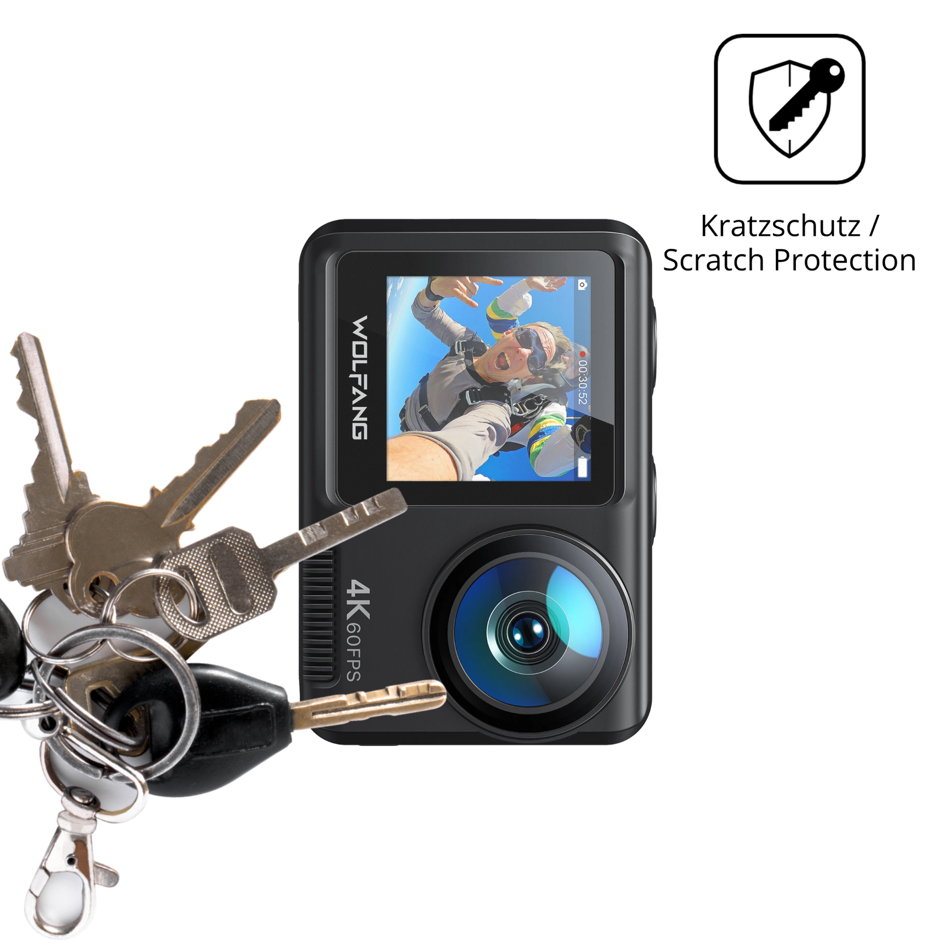 Schutz gegen Kratzer auf dem DoeDoefong 4K Action Cam Glas durch Schlüssel oder Ähnliches