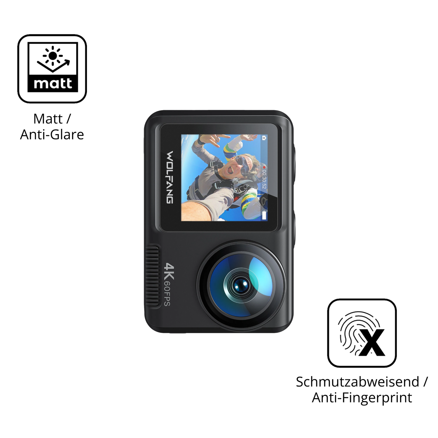 Dünne und entspiegelnde Folie passend zugeschnitten für DoeDoefong 4K Action Cam
