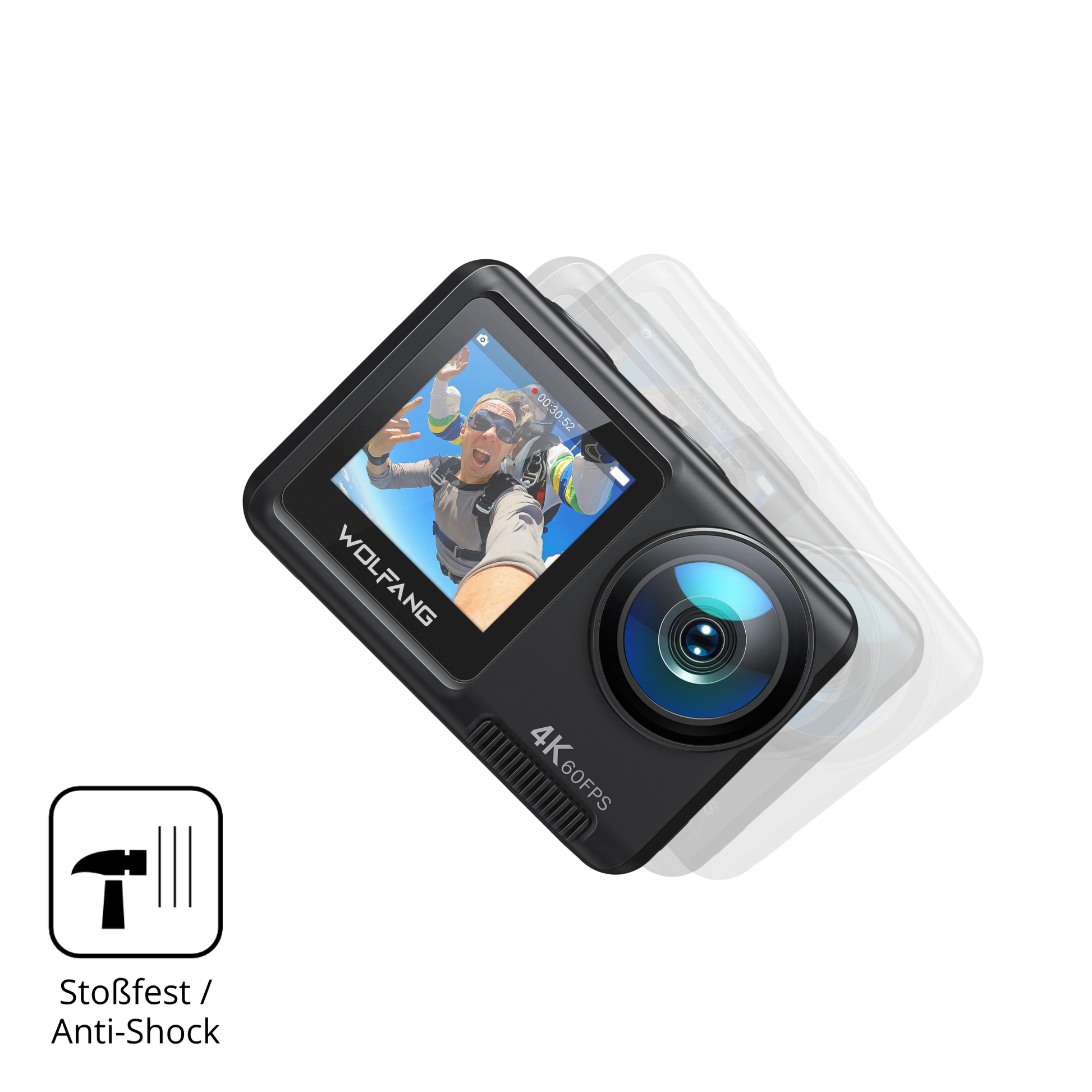 Schutz gegen Kratzer auf dem DoeDoefong 4K Action Cam Glas durch Schlüssel, Stöße gegen die Tischkante oder Stürze