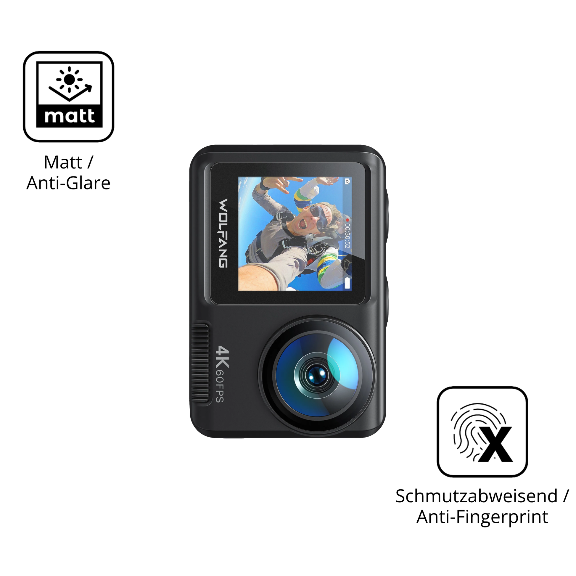 9H Hartbeschichtete, flexible Folie passend zugeschnitten für DoeDoefong 4K Action Cam