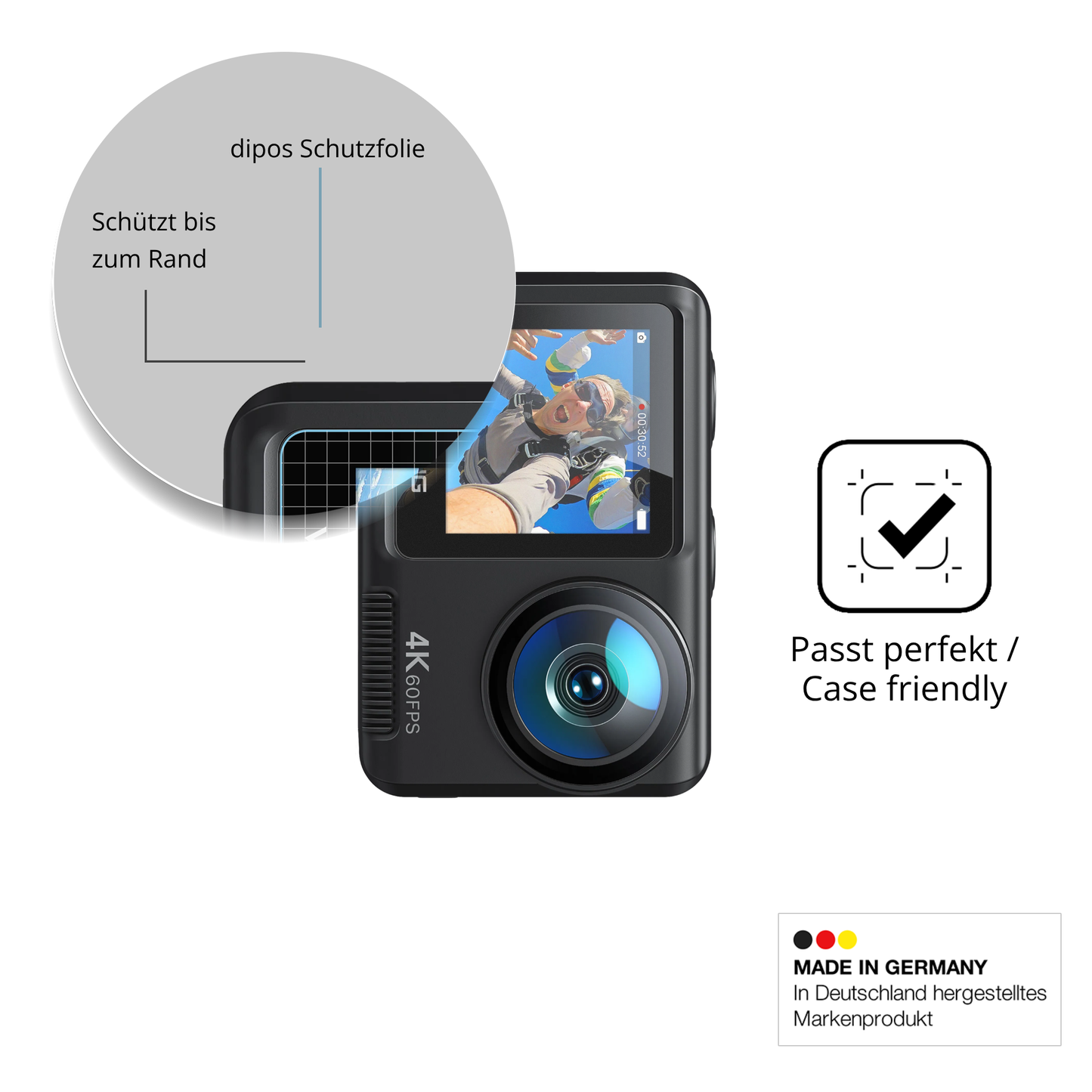 Schutzglasfolie mit optimaler Passform, zur Verwendung mit Hüllen geeignet