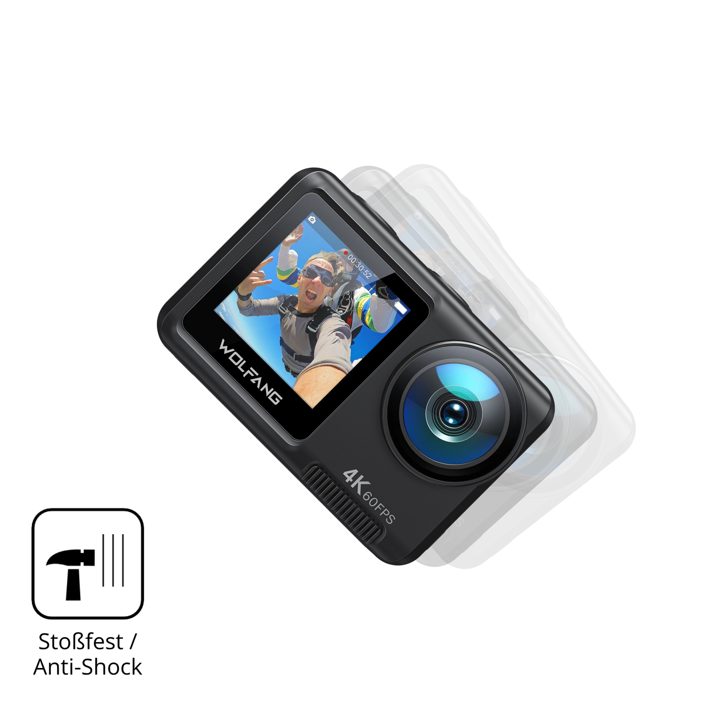 Schutz gegen Kratzer auf dem DoeDoefong 4K Action Cam Glas durch Schlüssel, Stöße gegen die Tischkante oder Stürze