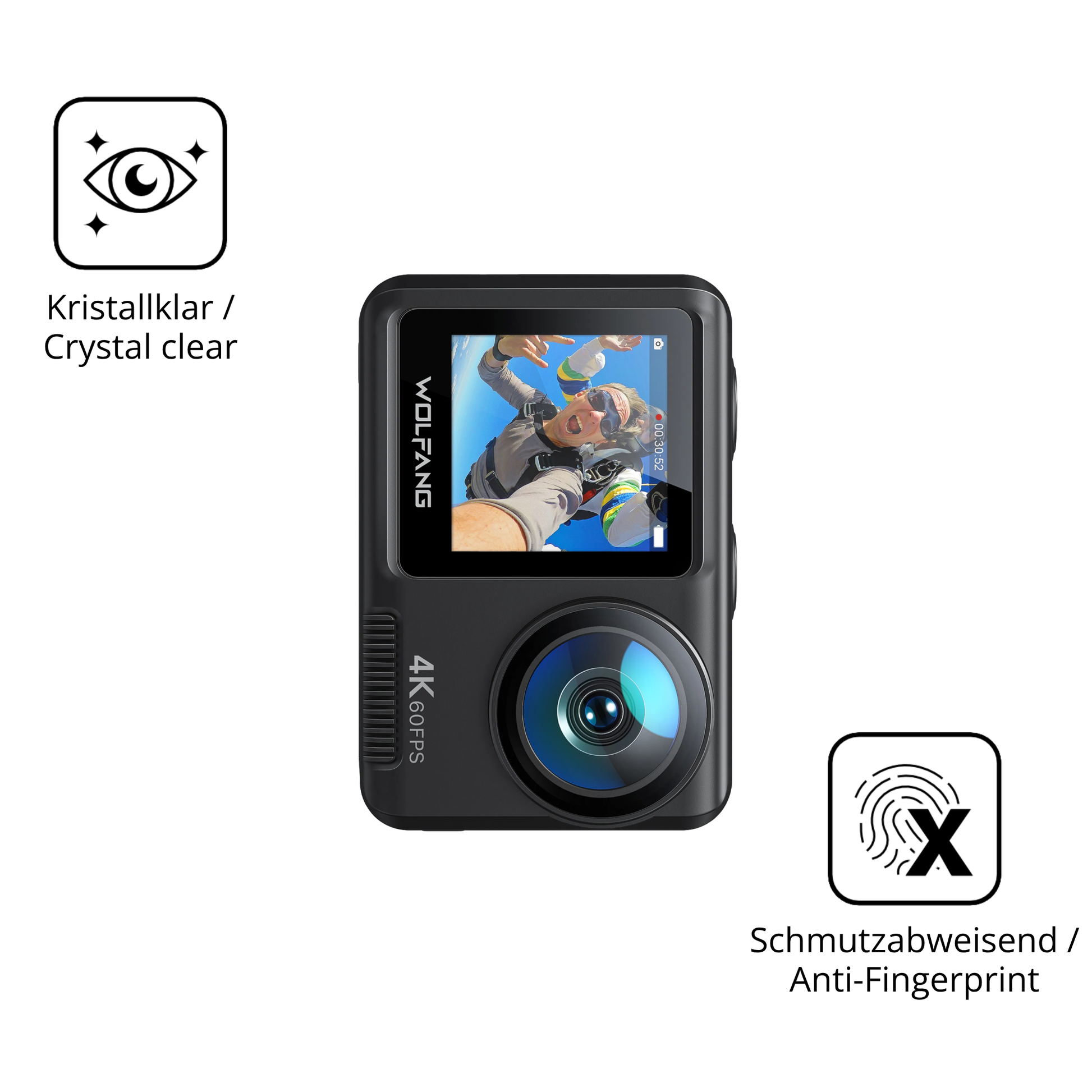 Flexible TPU-Folie passend zugeschnitten für DoeDoefong 4K Action Cam, vollständige Abdeckung