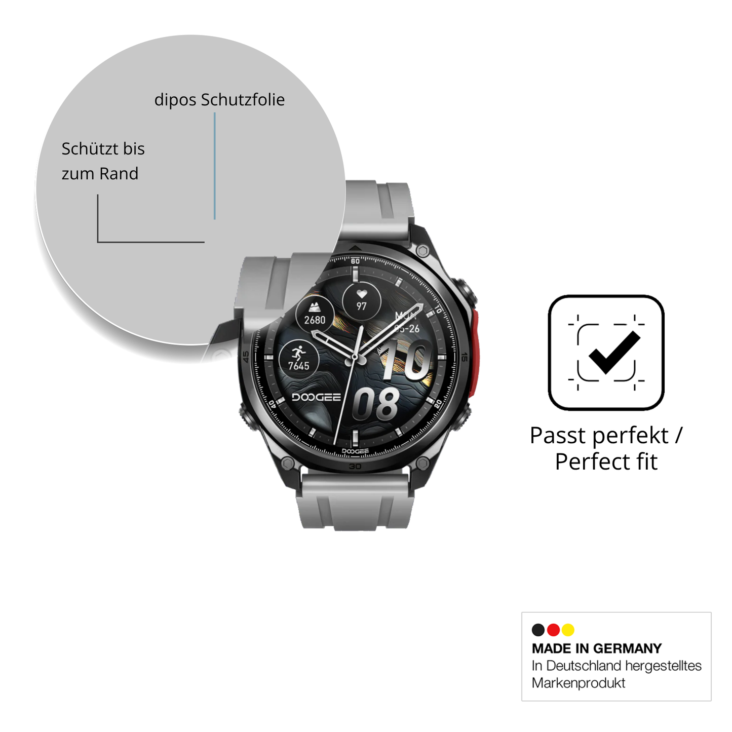 Schutzfolie mit optimaler Passform, zur Verwendung mit Hüllen geeignet