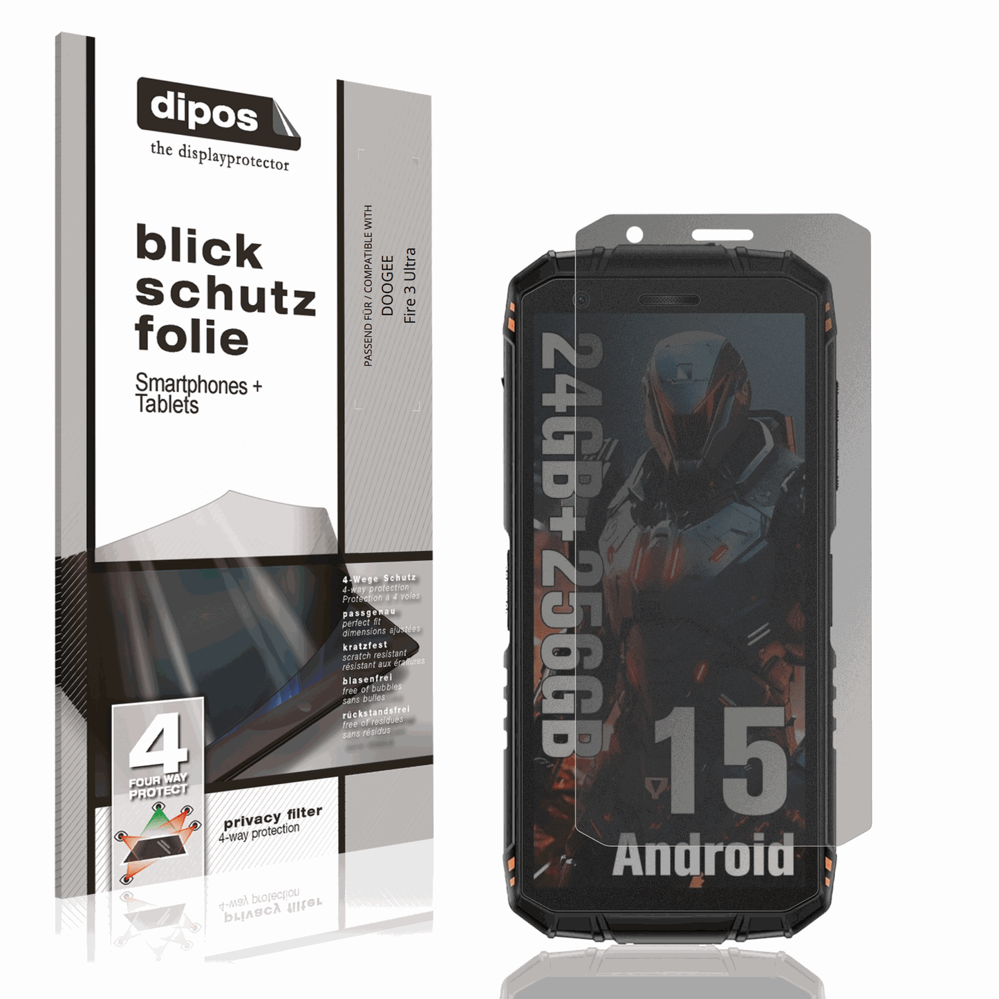 Blickschutzfolie von dipos passend für DOOGEE Fire 3 Ultra, präziser Zuschnitt und blasenfrei montiert