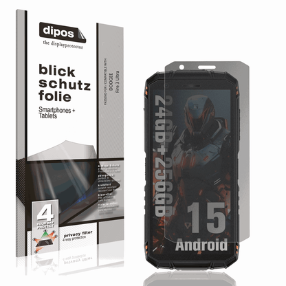 Blickschutzfolie von dipos passend für DOOGEE Fire 3 Ultra, präziser Zuschnitt und blasenfrei montiert